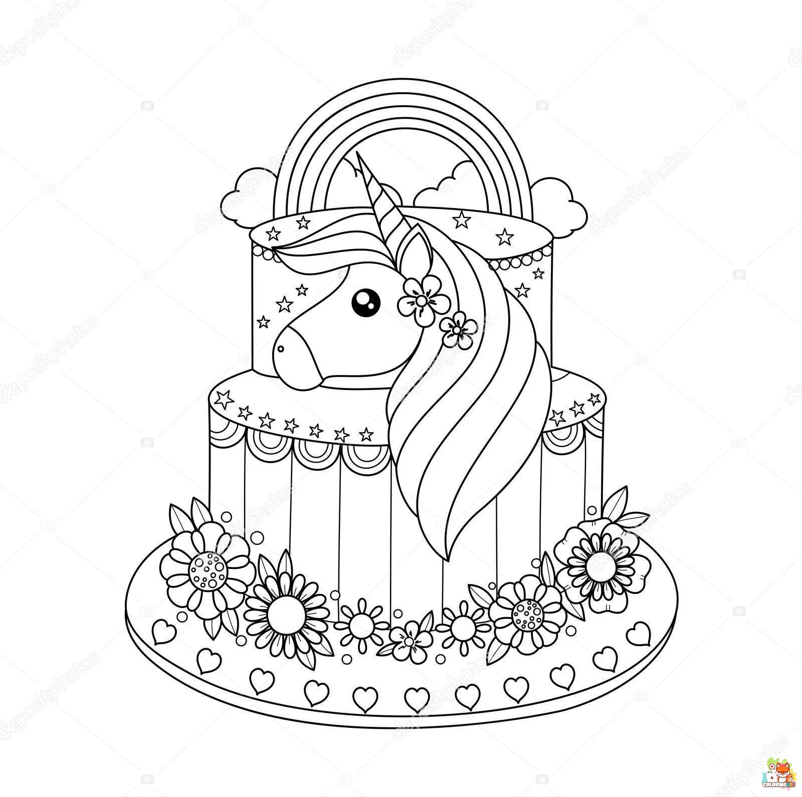 Unicorn Cake Coloring Pages 1