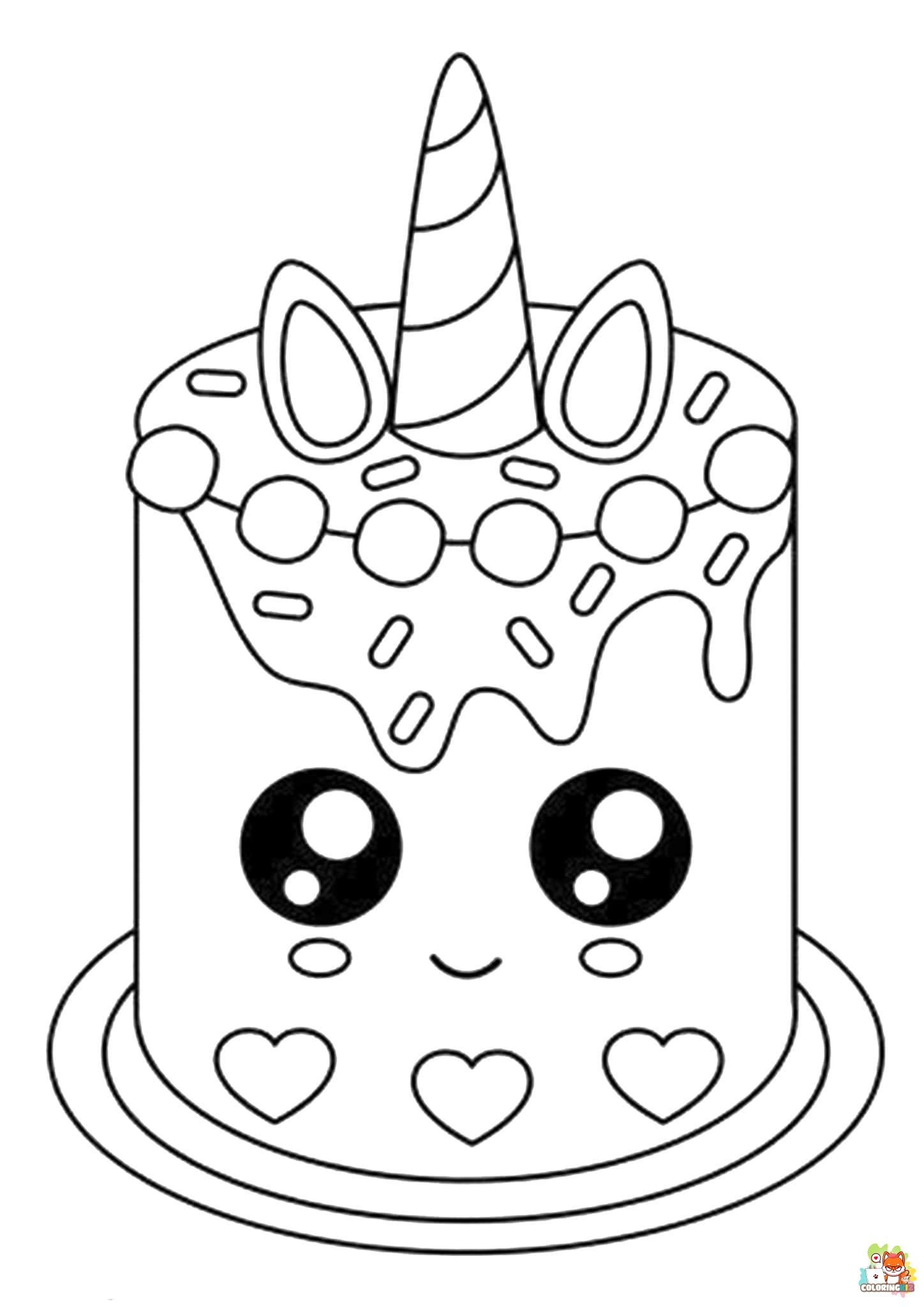 Unicorn Cake Coloring Pages 2