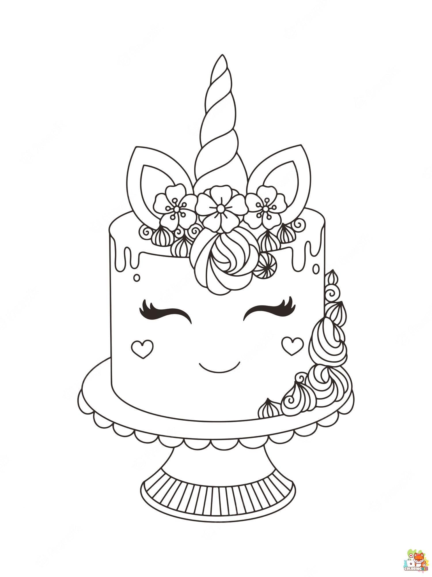 Unicorn Cake Coloring Pages 3
