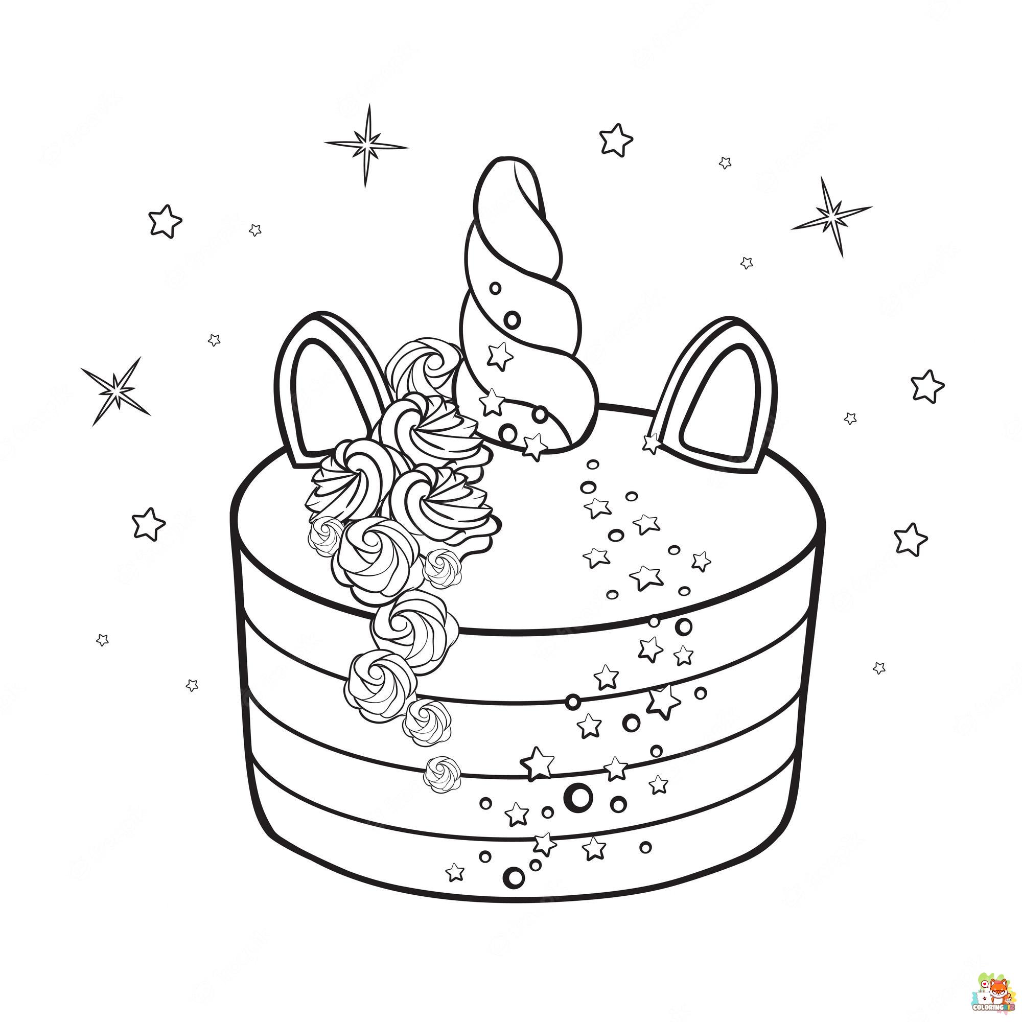 Unicorn Cake Coloring Pages 6