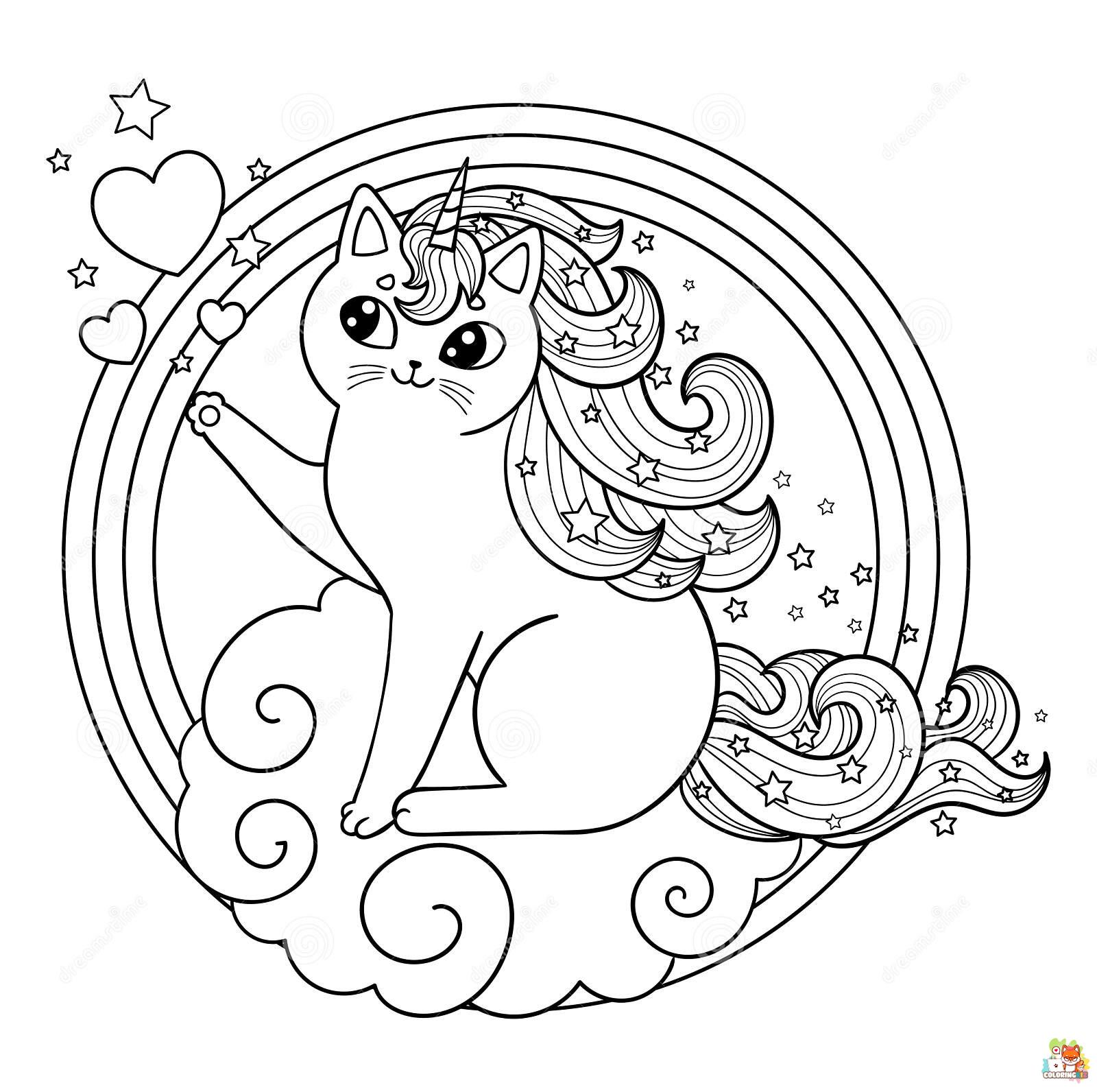 Unicorn Cat Coloring Pages 4