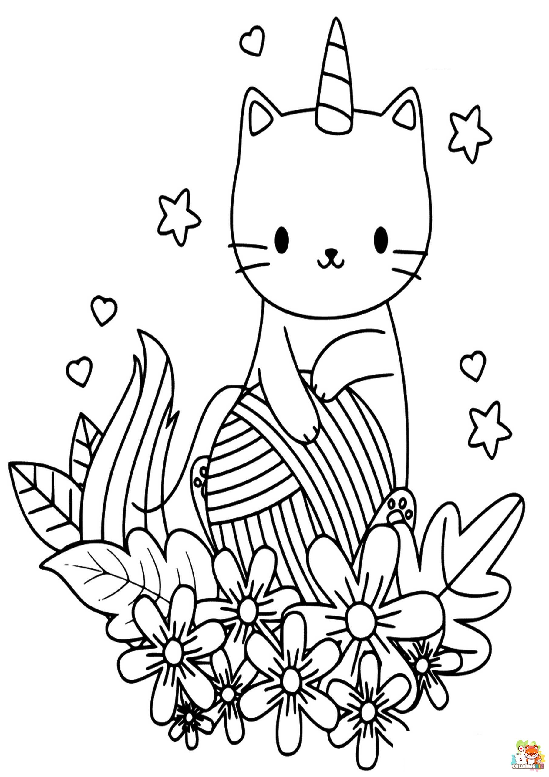 Unicorn Cat Coloring Pages 8