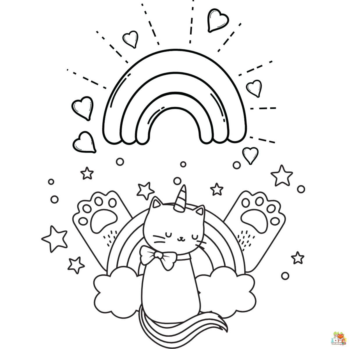 Unicorn Cat on Rainbow Coloring Pages 1