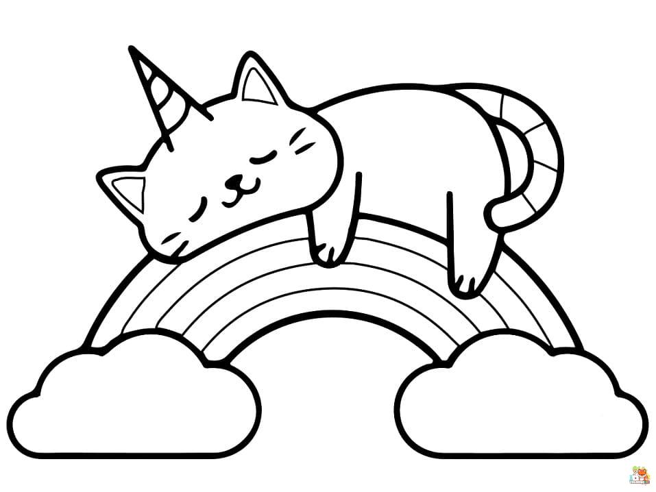 Unicorn Cat on Rainbow Coloring Pages 12
