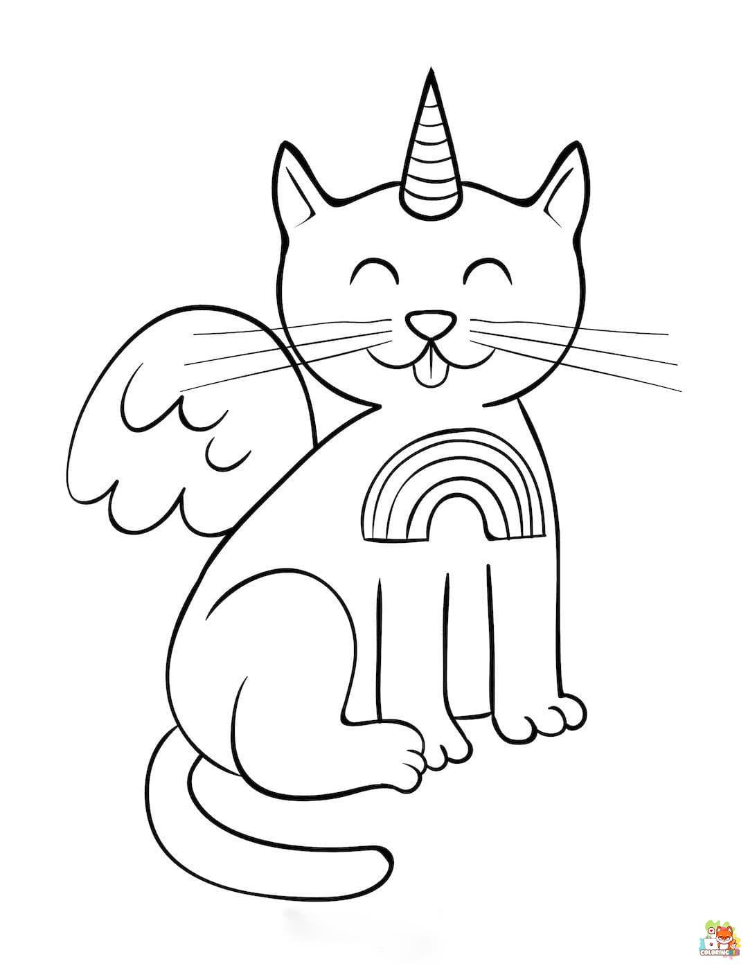 Unicorn Cat on Rainbow Coloring Pages 14