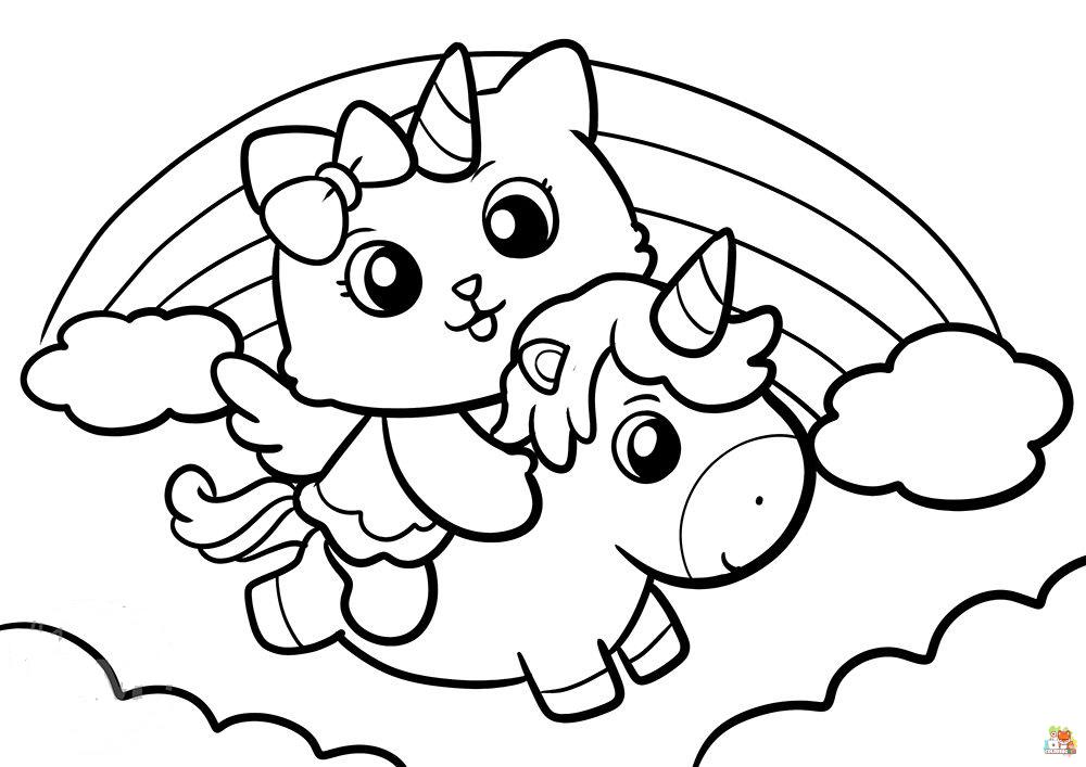 Unicorn Cat on Rainbow Coloring Pages 2