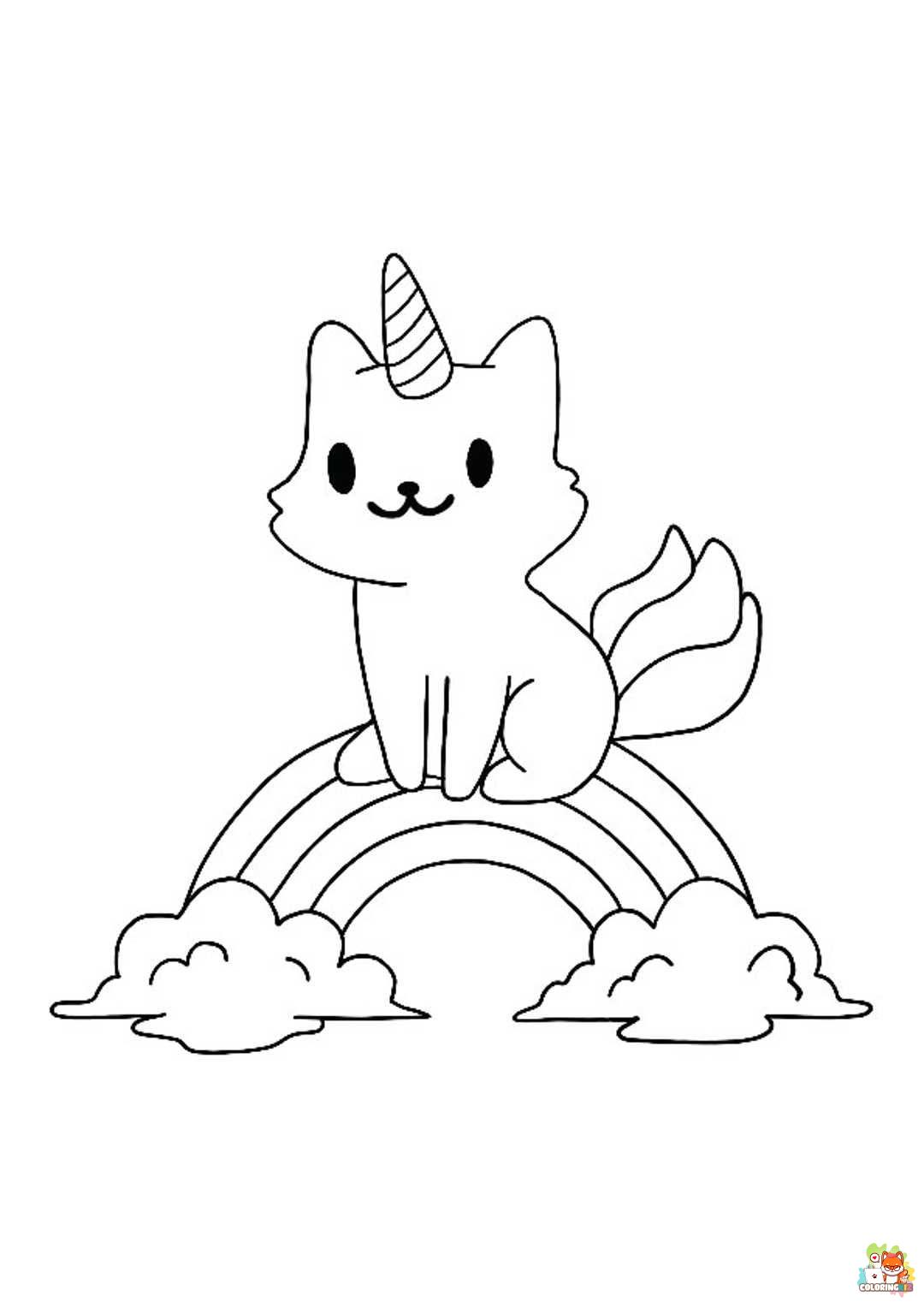 Unicorn Cat on Rainbow Coloring Pages 3