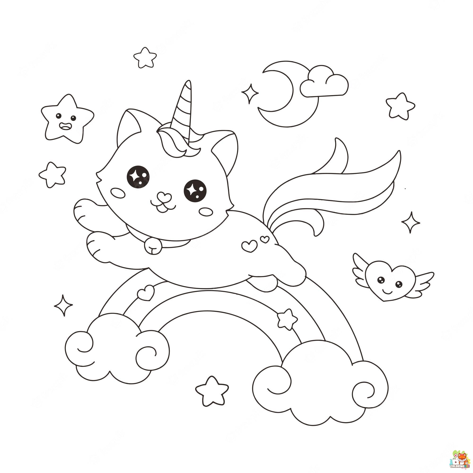 Unicorn Cat on Rainbow Coloring Pages 5