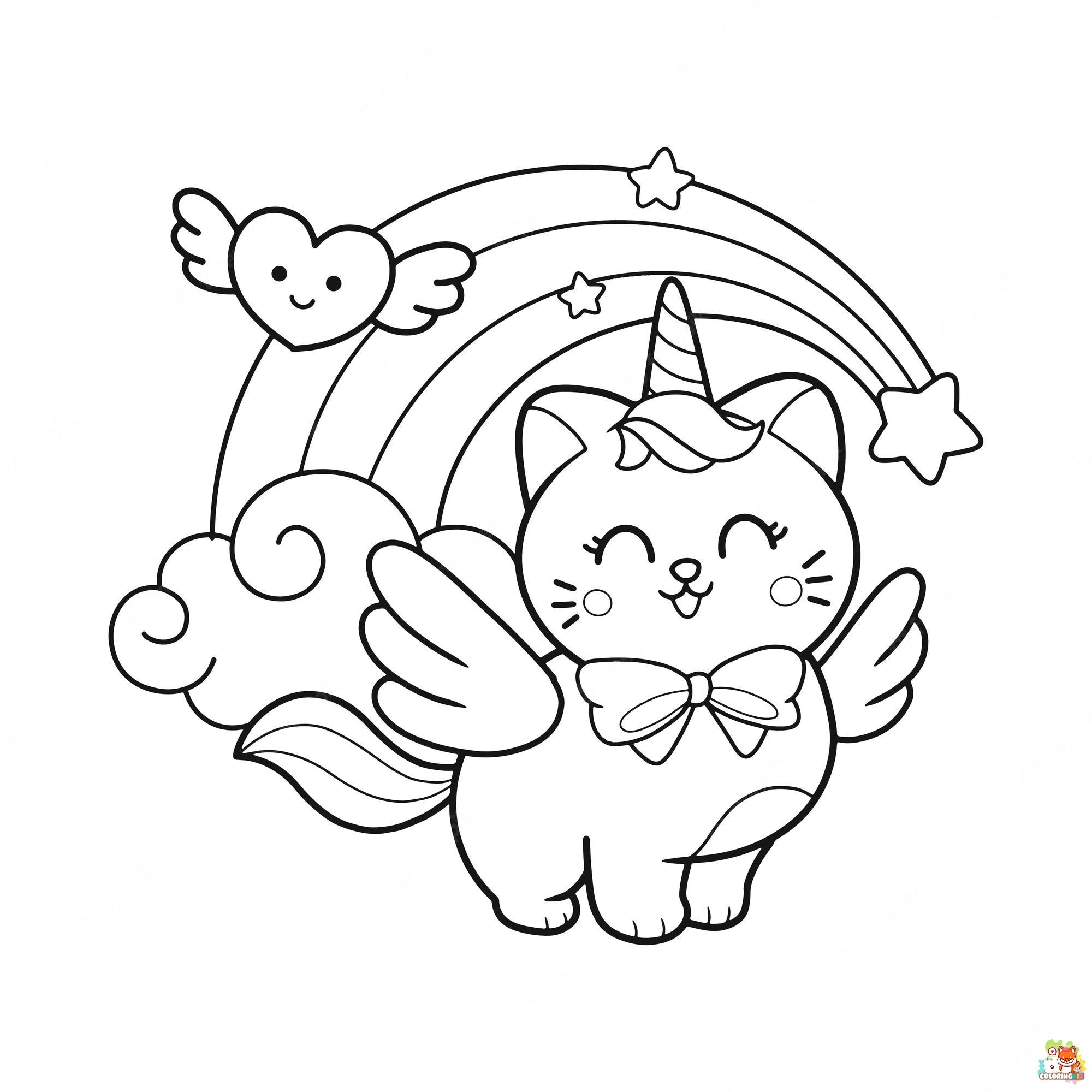 Unicorn Cat on Rainbow Coloring Pages 7
