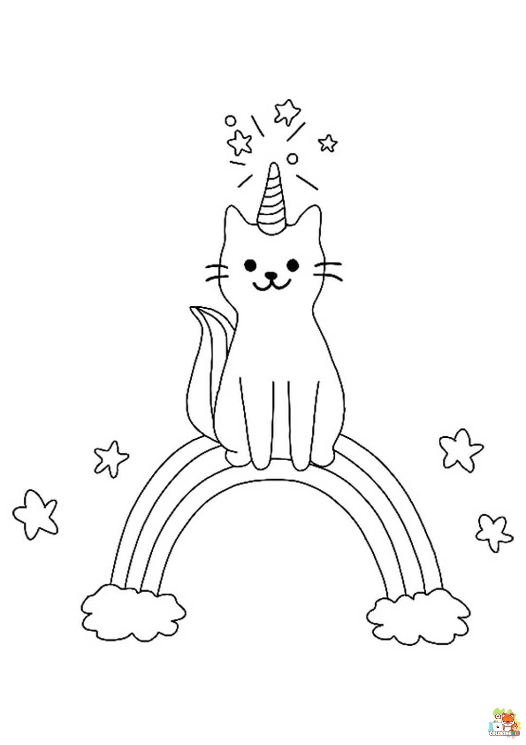 Unicorn Cat on Rainbow Coloring Pages 8