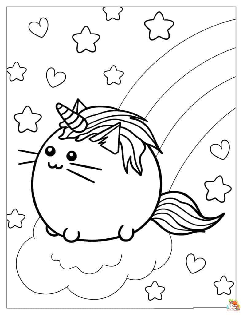 Unicorn Cat on Rainbow Coloring Pages 9