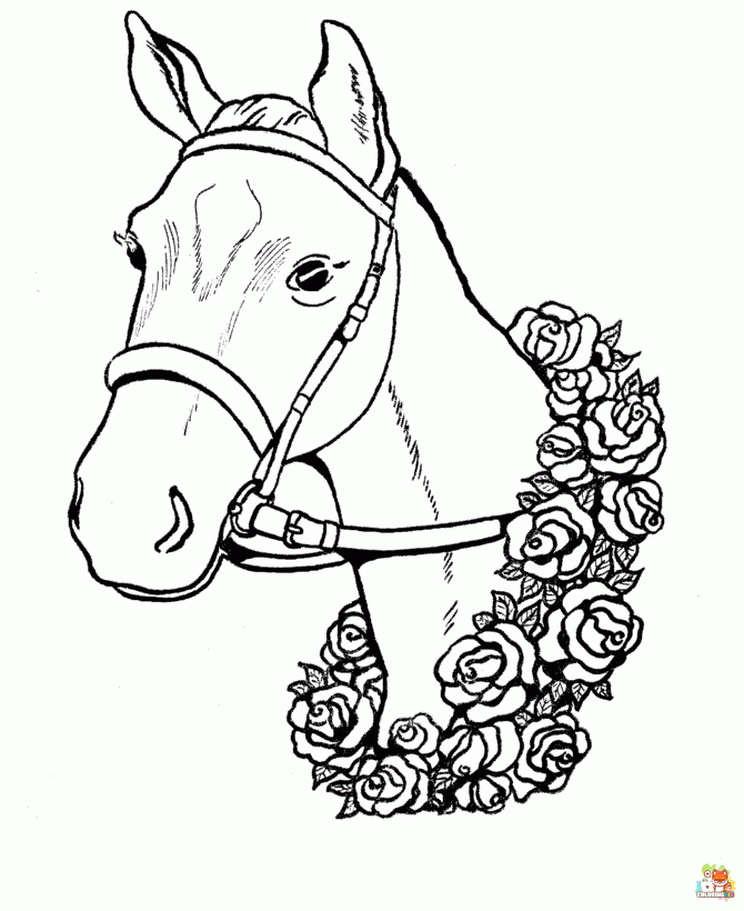 Unicorn Head And Roses Coloring Pages 1