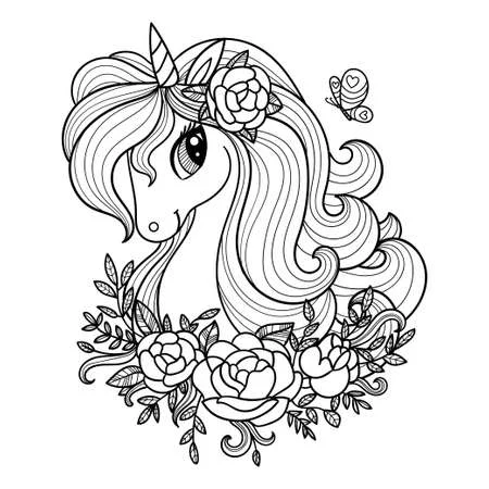 Unicorn Head And Roses Coloring Pages 1