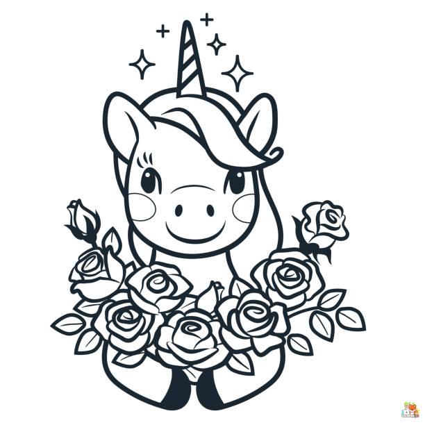 Unicorn Head And Roses Coloring Pages 3