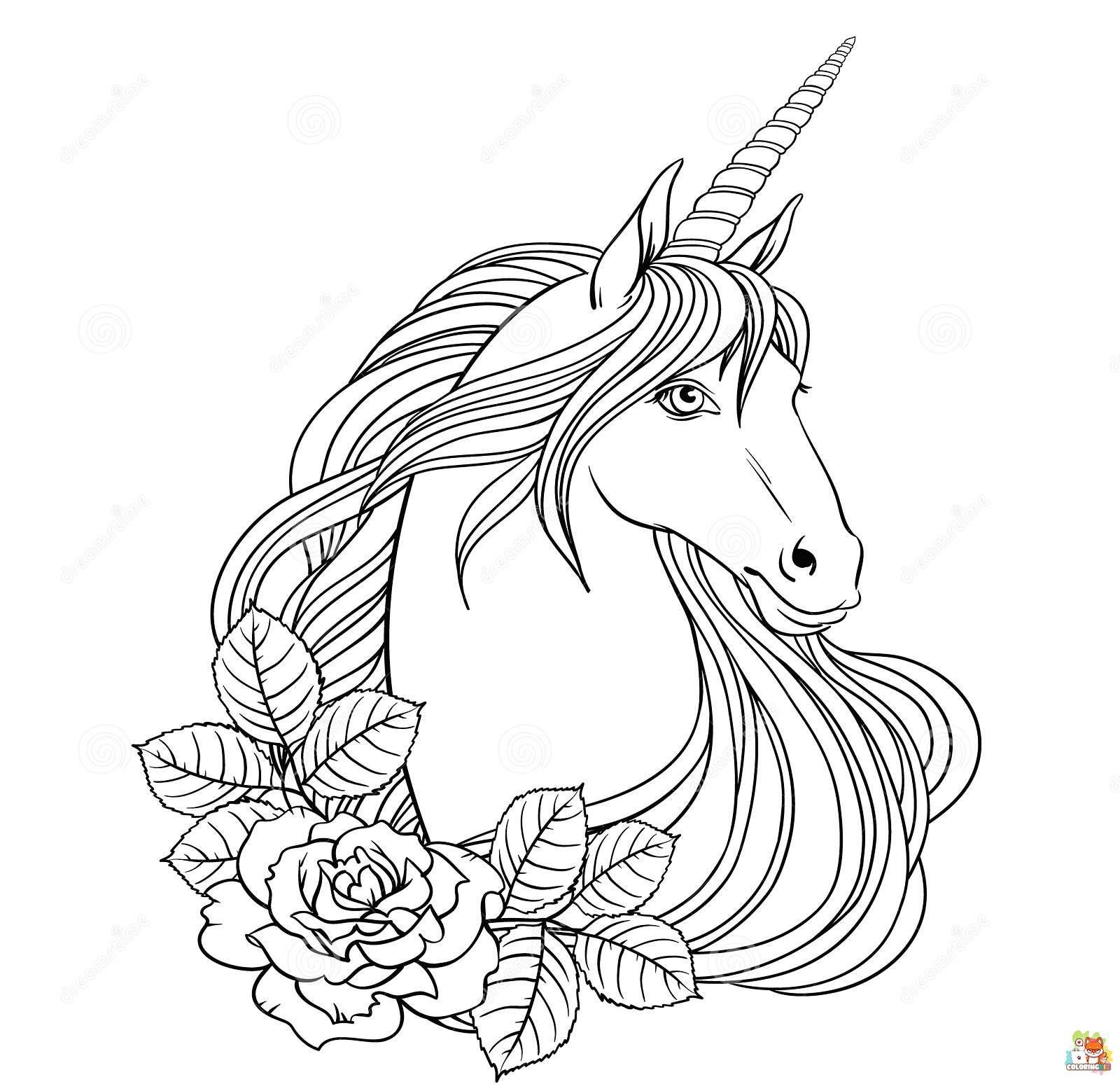 Unicorn Head And Roses Coloring Pages 5
