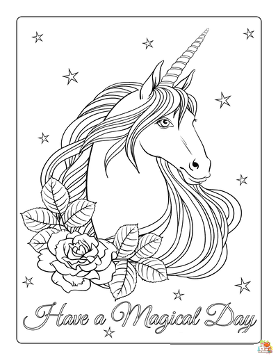 Unicorn Head And Roses Coloring Pages 5