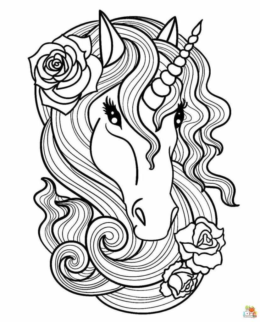 Unicorn Head And Roses Coloring Pages 6