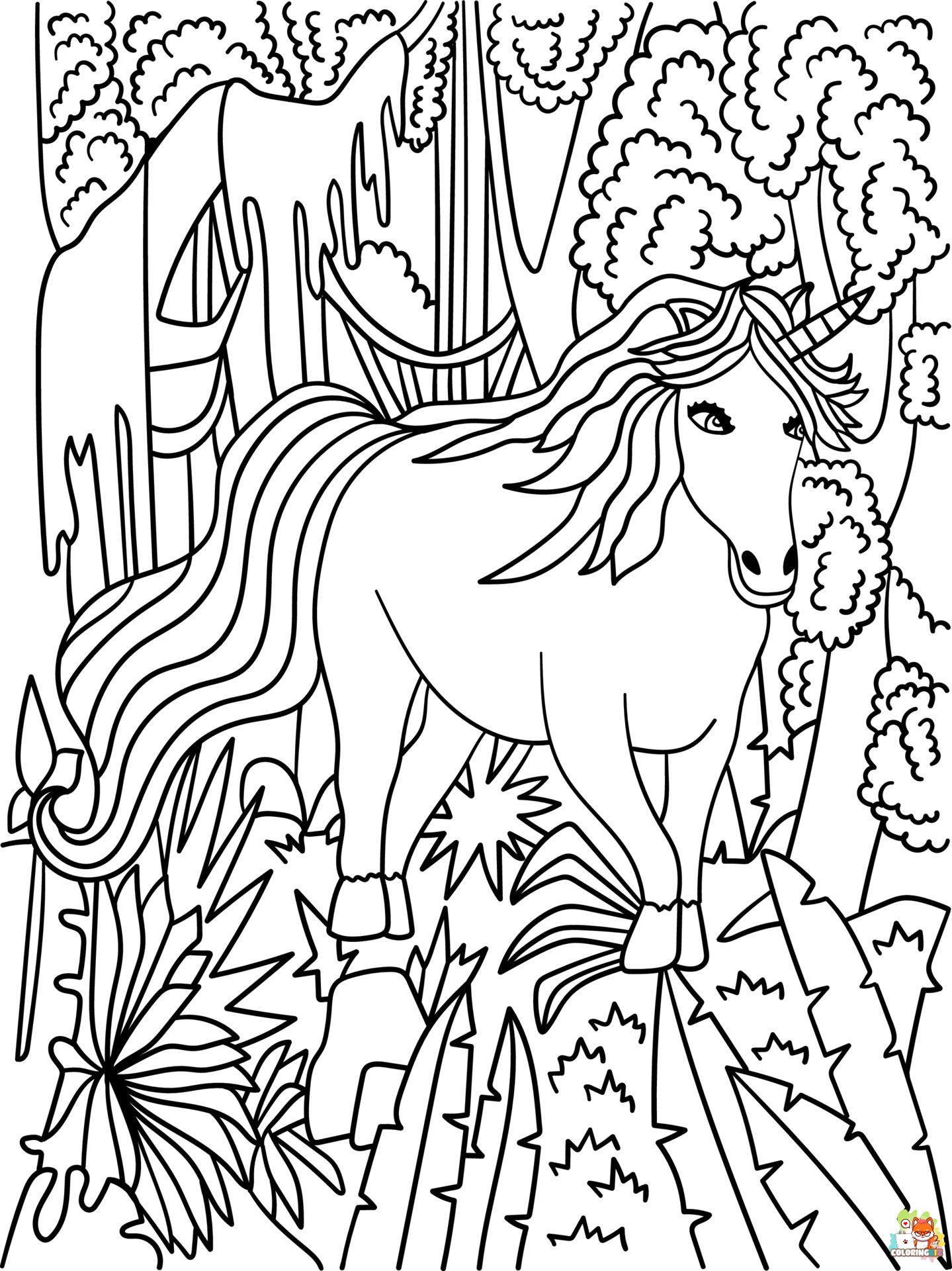 Unicorn In The Forest Coloring Pages 10