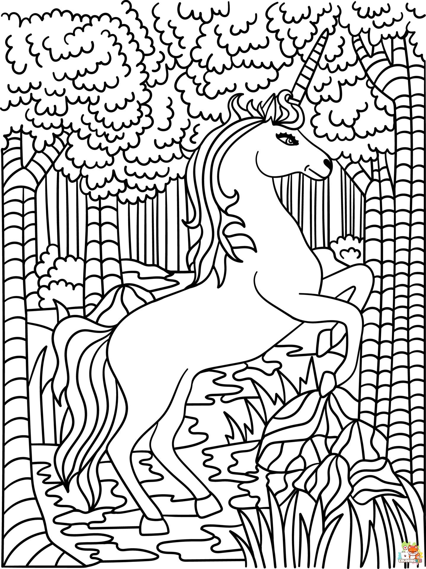 Unicorn In The Forest Coloring Pages 11