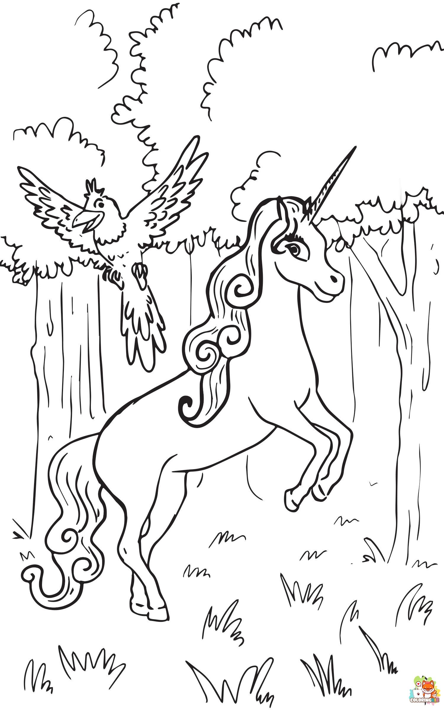 Unicorn In The Forest Coloring Pages 5