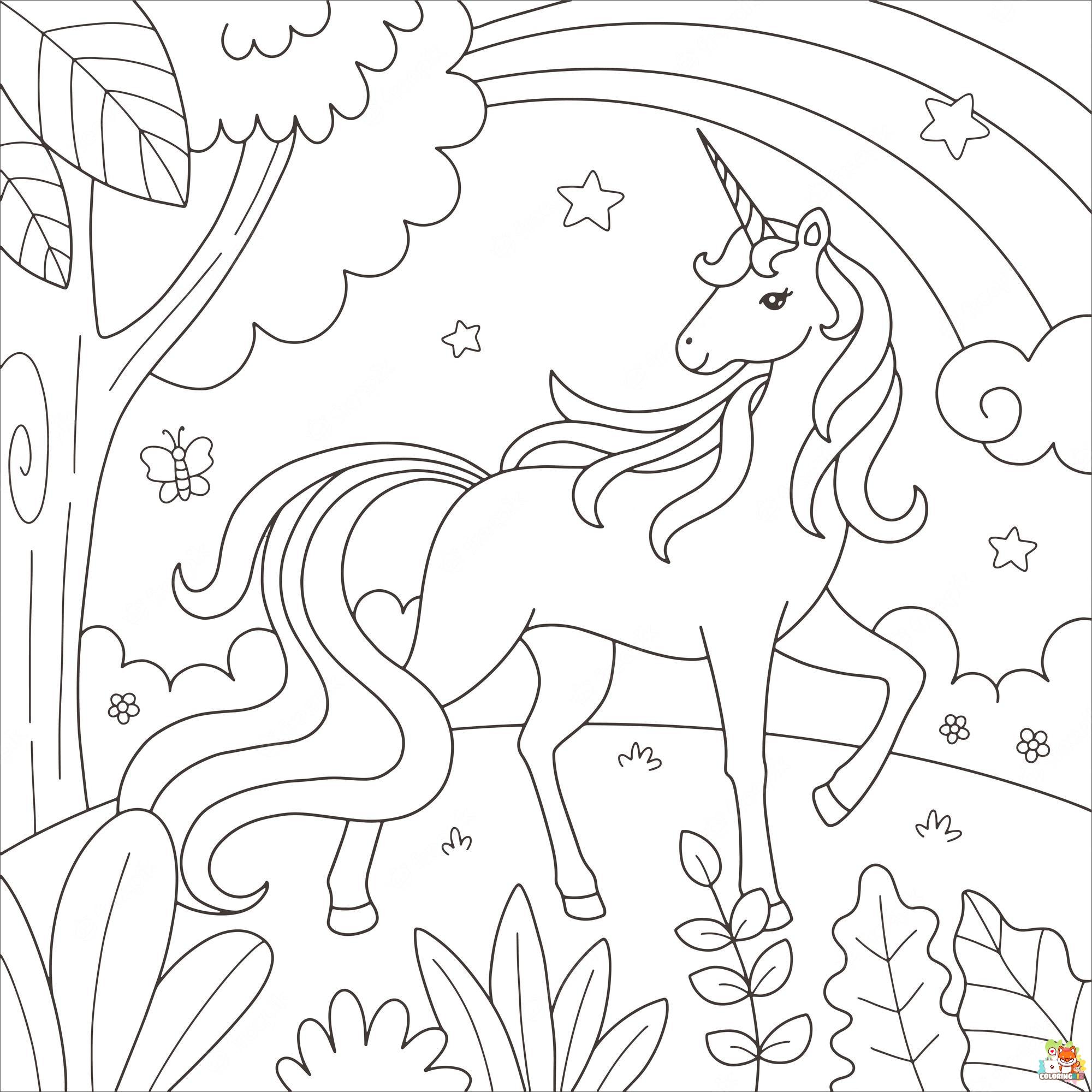 Unicorn In The Forest Coloring Pages 6