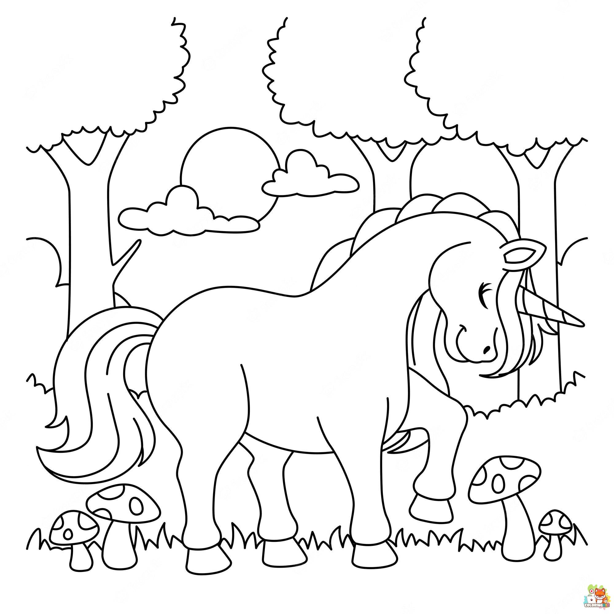 Unicorn In The Forest Coloring Pages 7