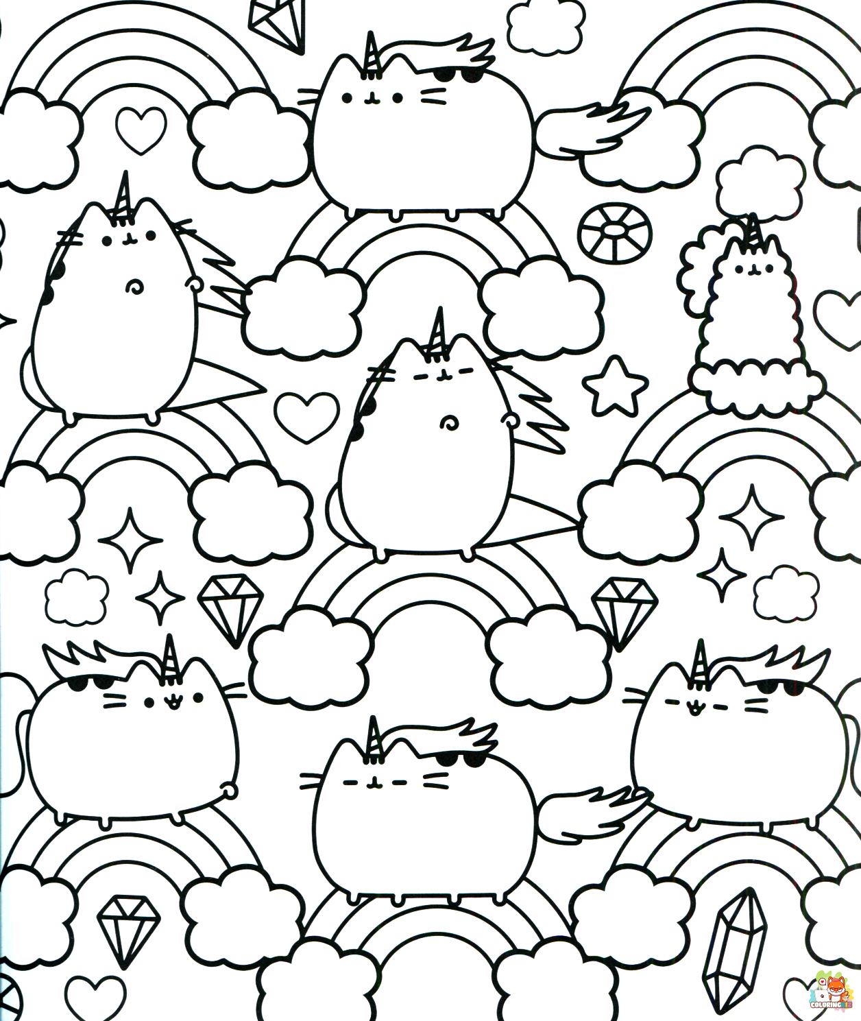 Unicorn Pusheen Coloring Pages 1