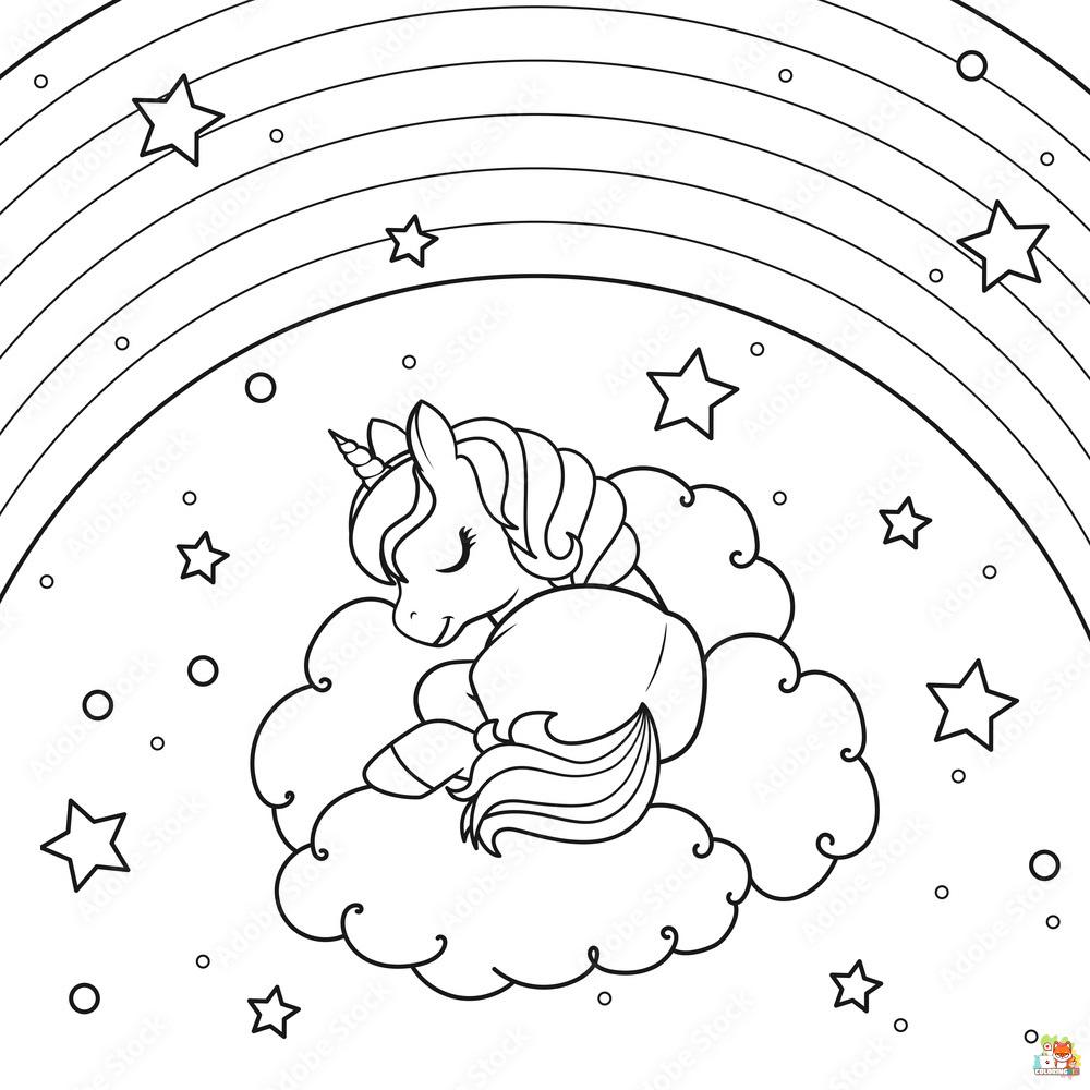 Unicorn Sleeping In The Cloud Coloring Pages 1
