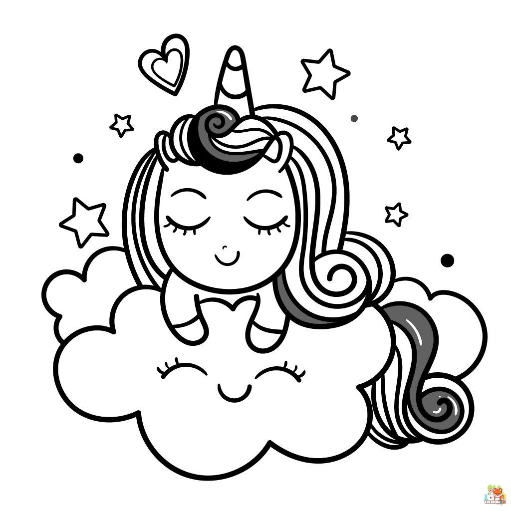 Unicorn Sleeping In The Cloud Coloring Pages 12