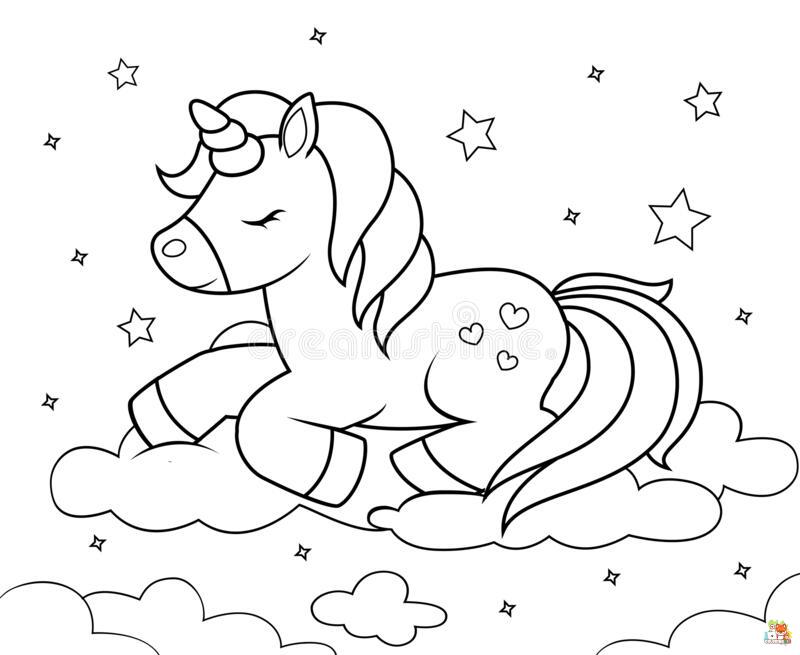 Unicorn Sleeping In The Cloud Coloring Pages 13