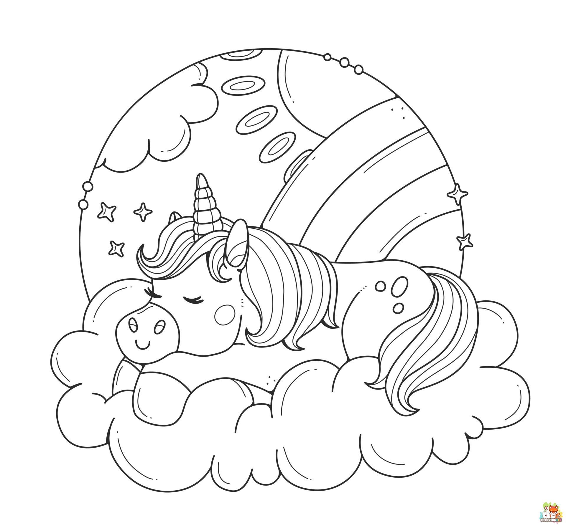 Unicorn Sleeping In The Cloud Coloring Pages 2