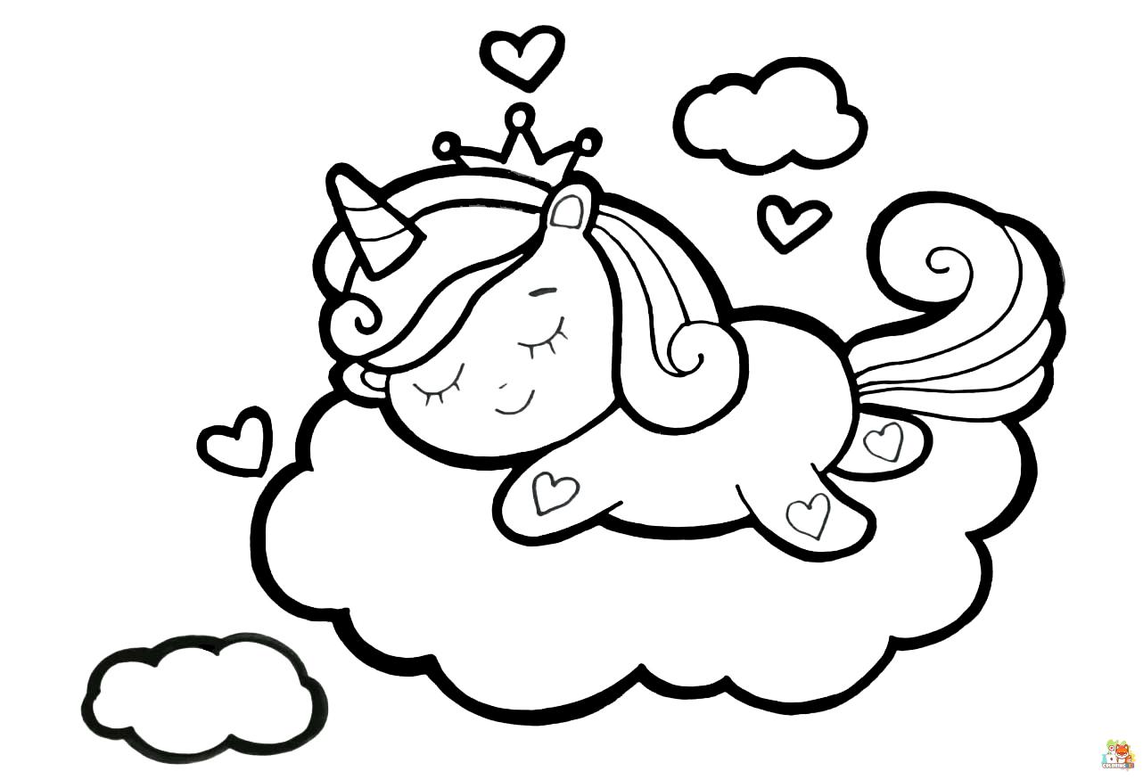 Unicorn Sleeping In The Cloud Coloring Pages 4