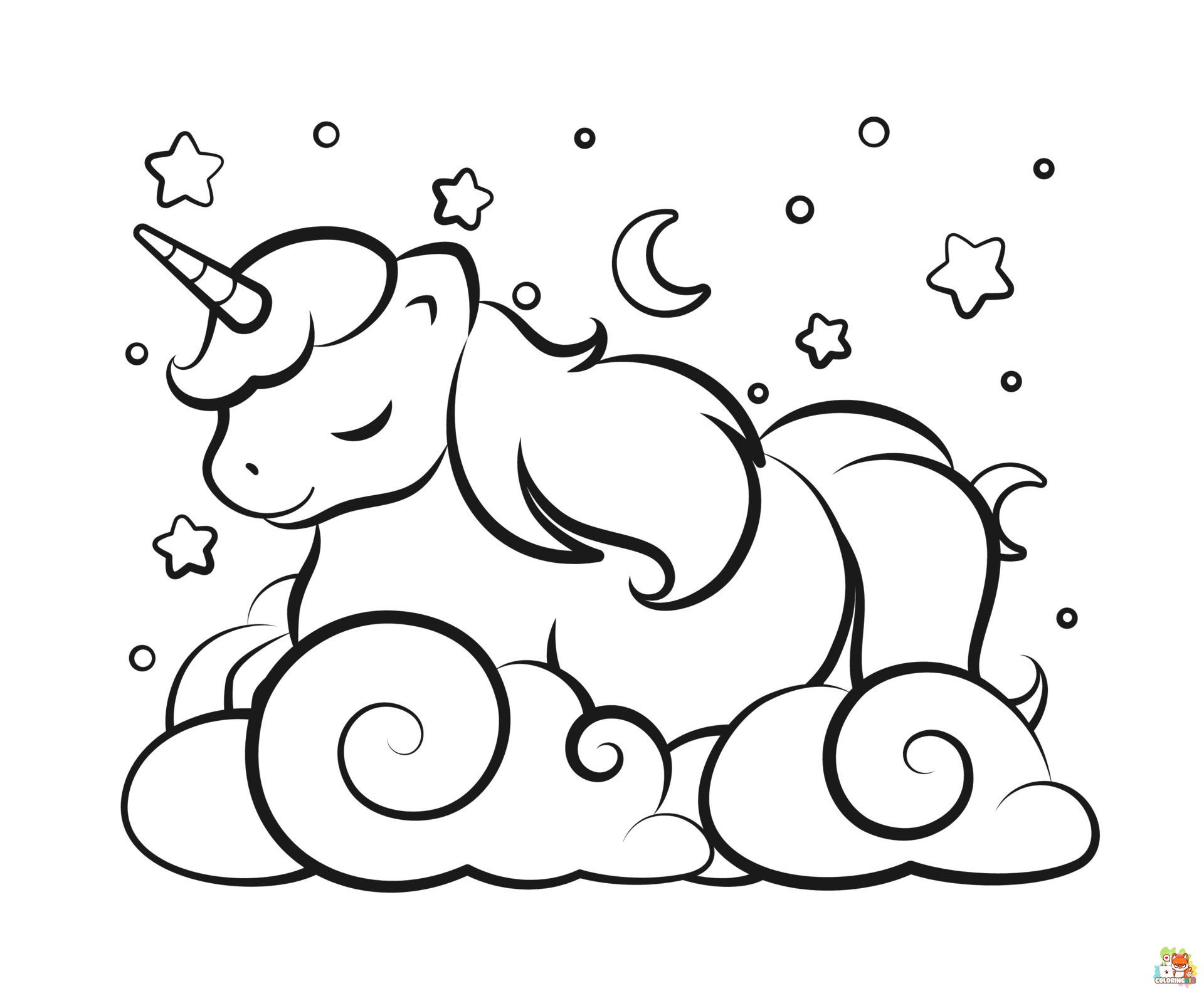 Unicorn Sleeping In The Cloud Coloring Pages 6