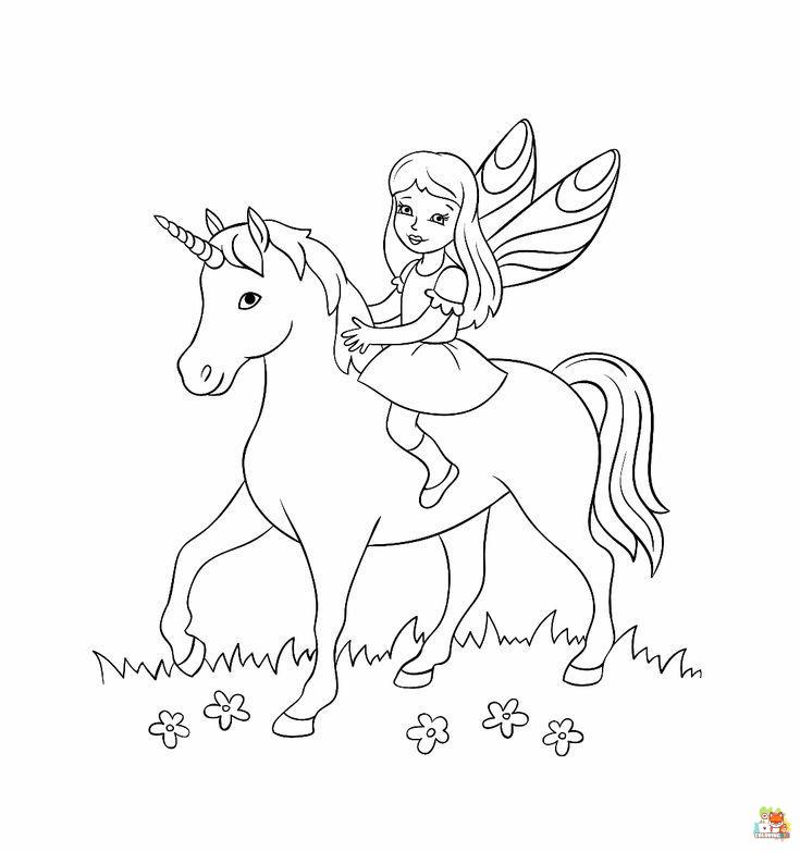 Unicorn With Fairy Coloring Pages 1
