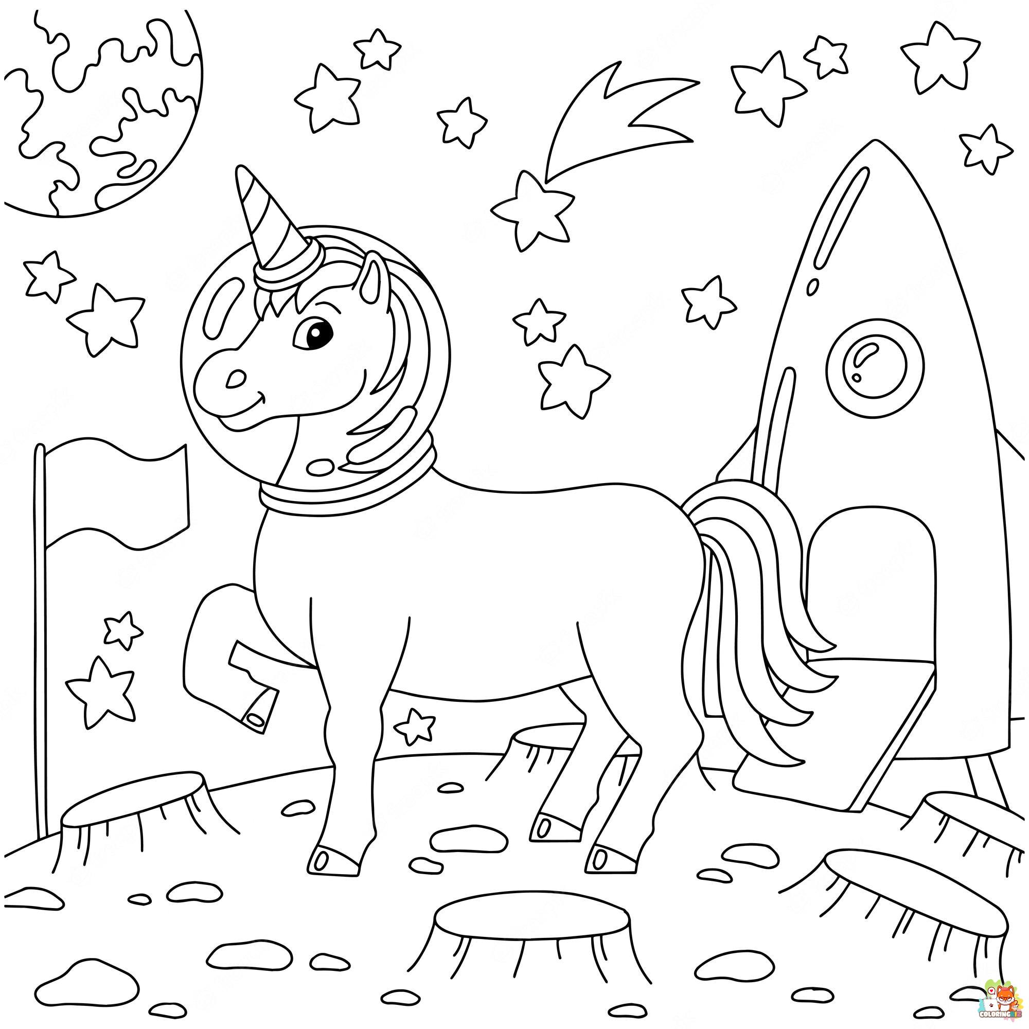 Unicorn With Rocket Coloring Pages 1