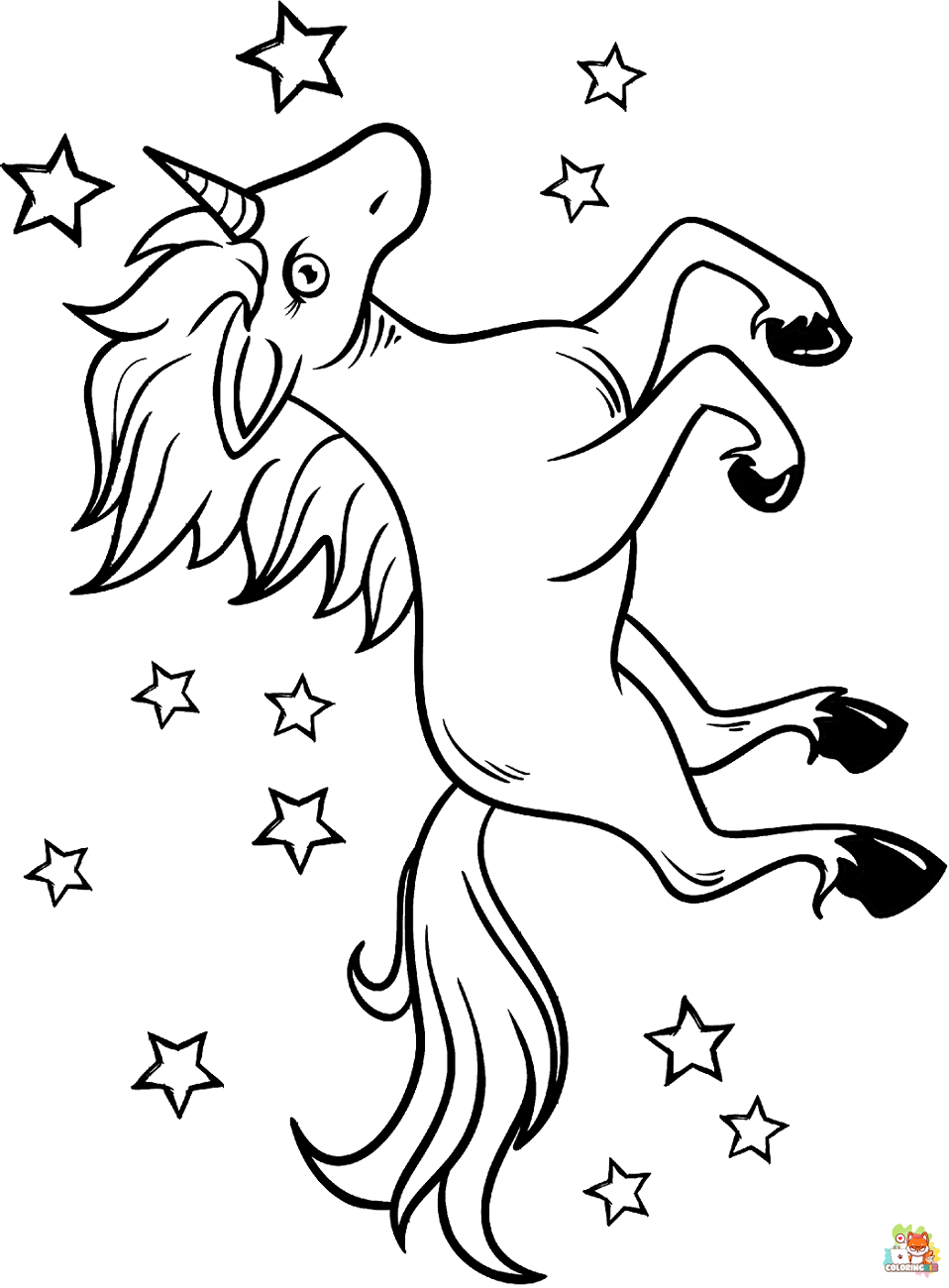 Unicorn With Stars Coloring Pages 1