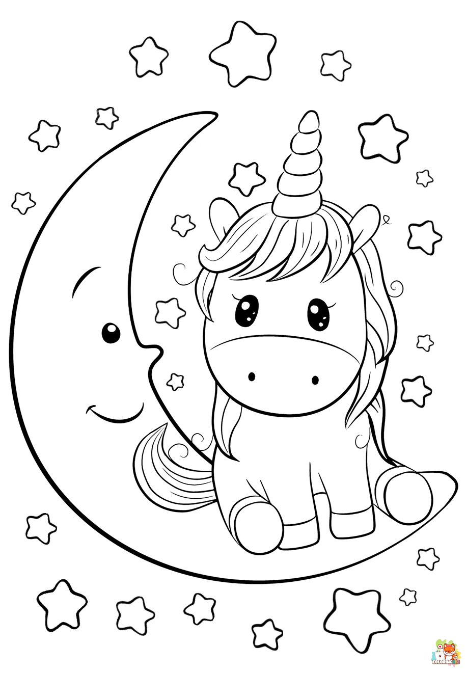 Unicorn With Stars Coloring Pages 2
