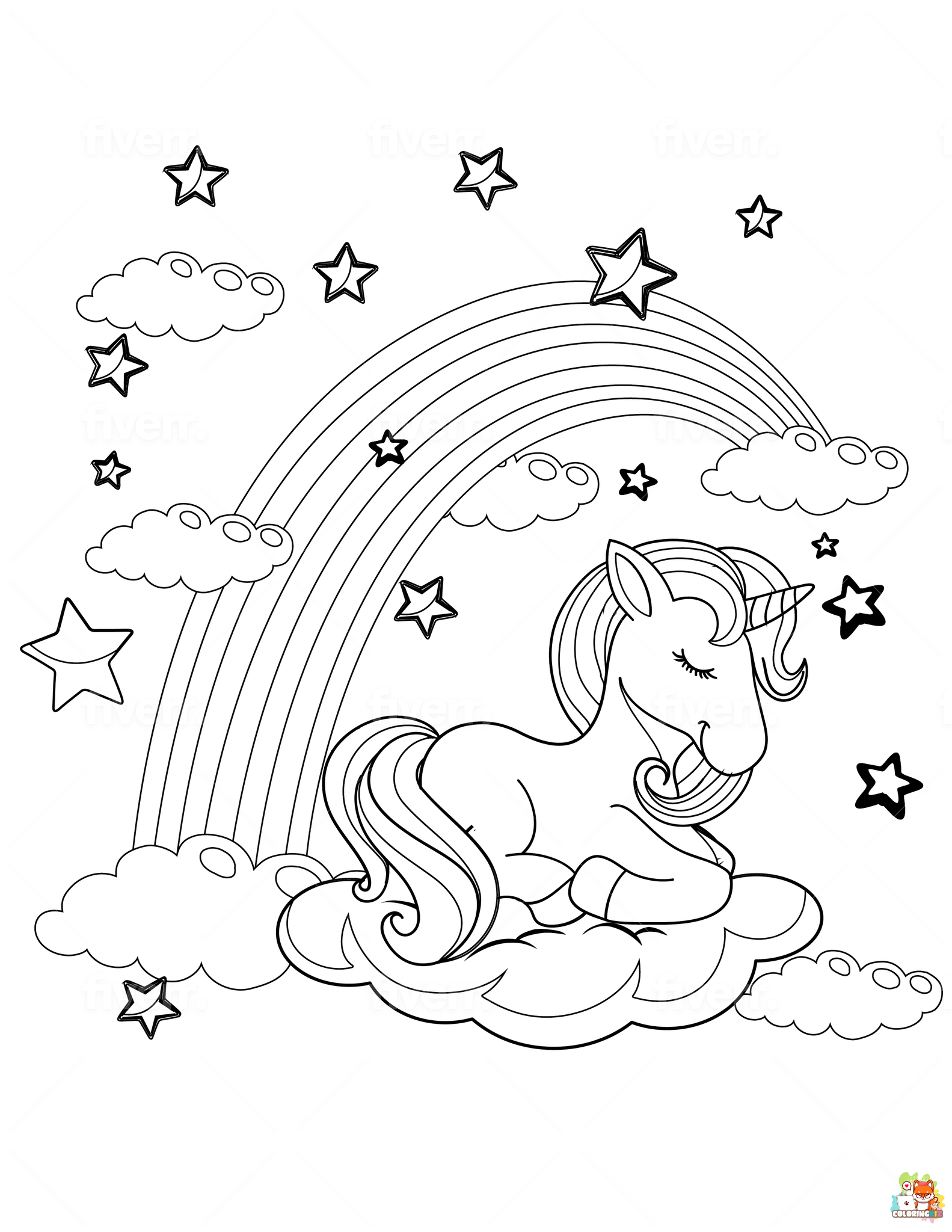 Unicorn With Stars Coloring Pages 3