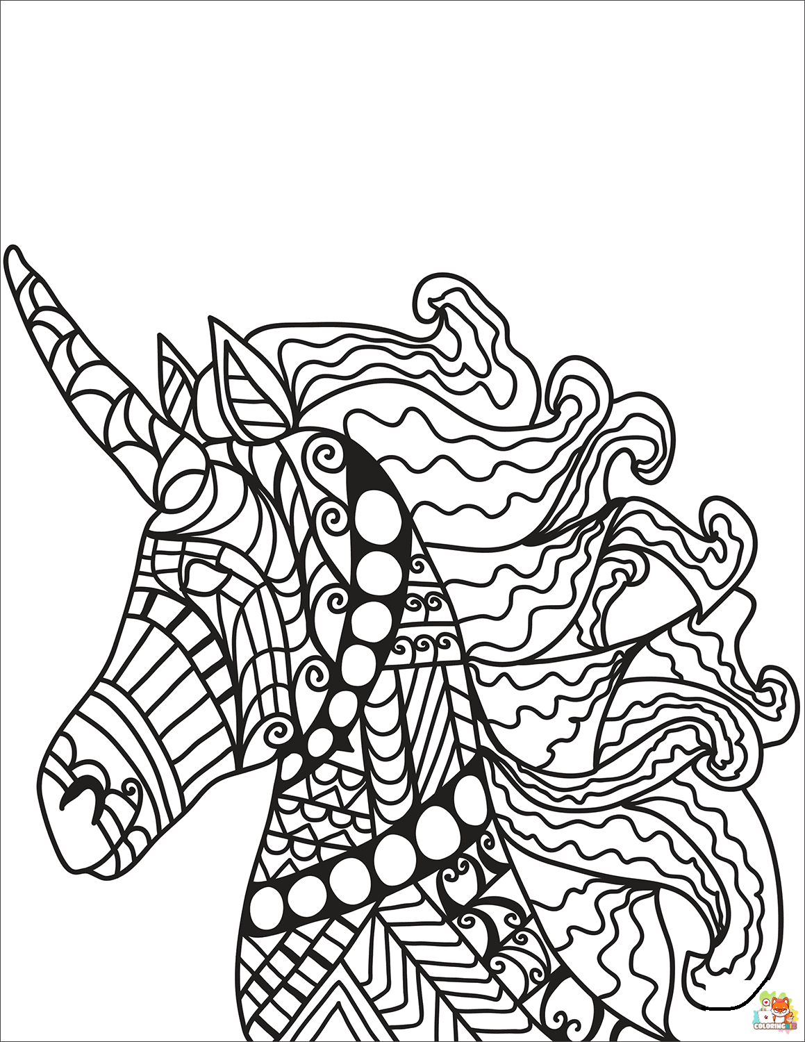 Unicorn Zentangle Coloring Pages 1