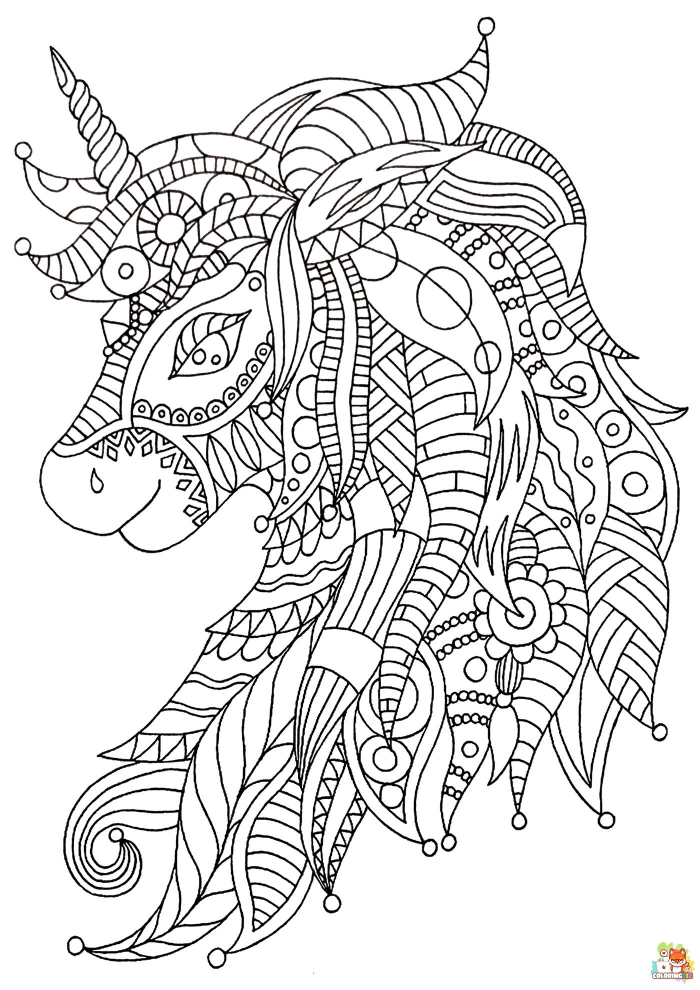 Unicorn Zentangle Coloring Pages 2