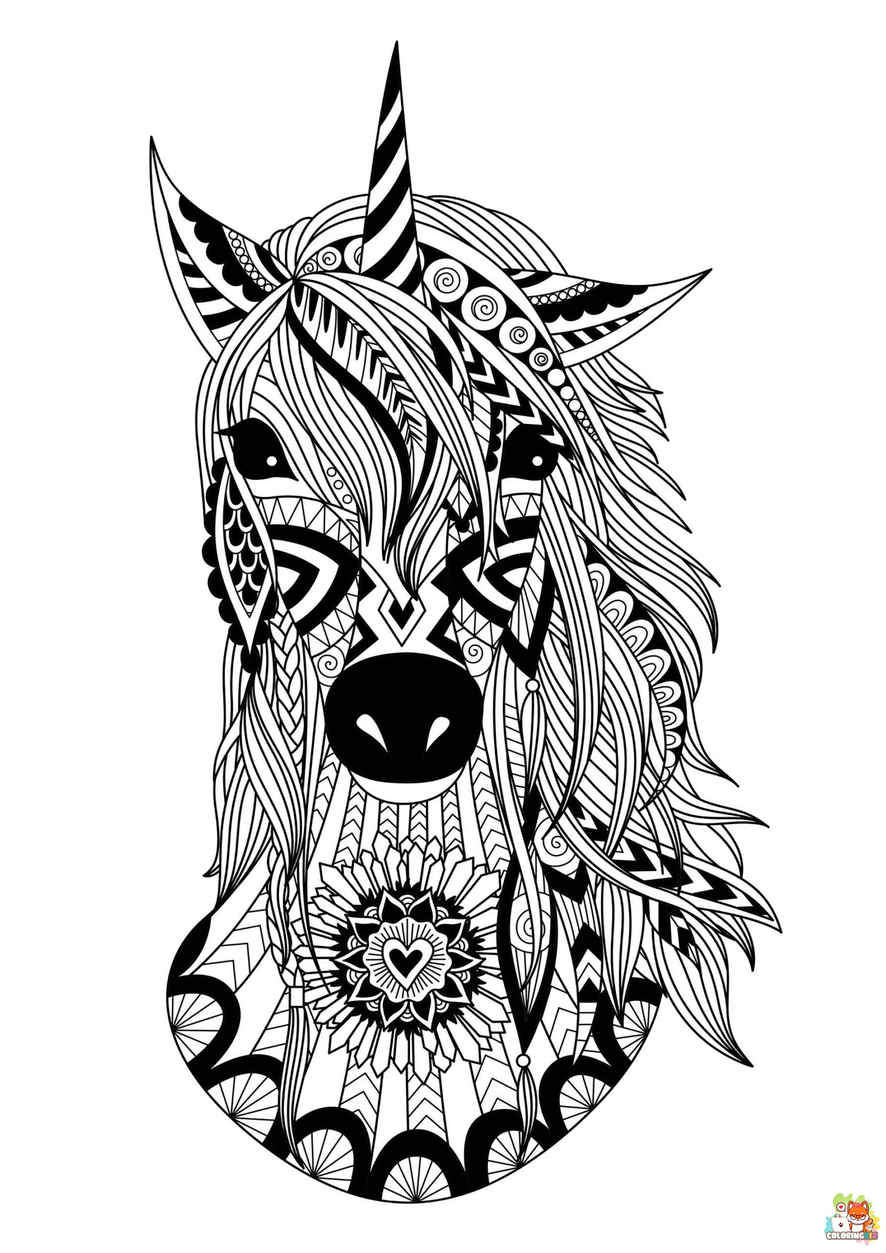 Unicorn Zentangle Coloring Pages 3