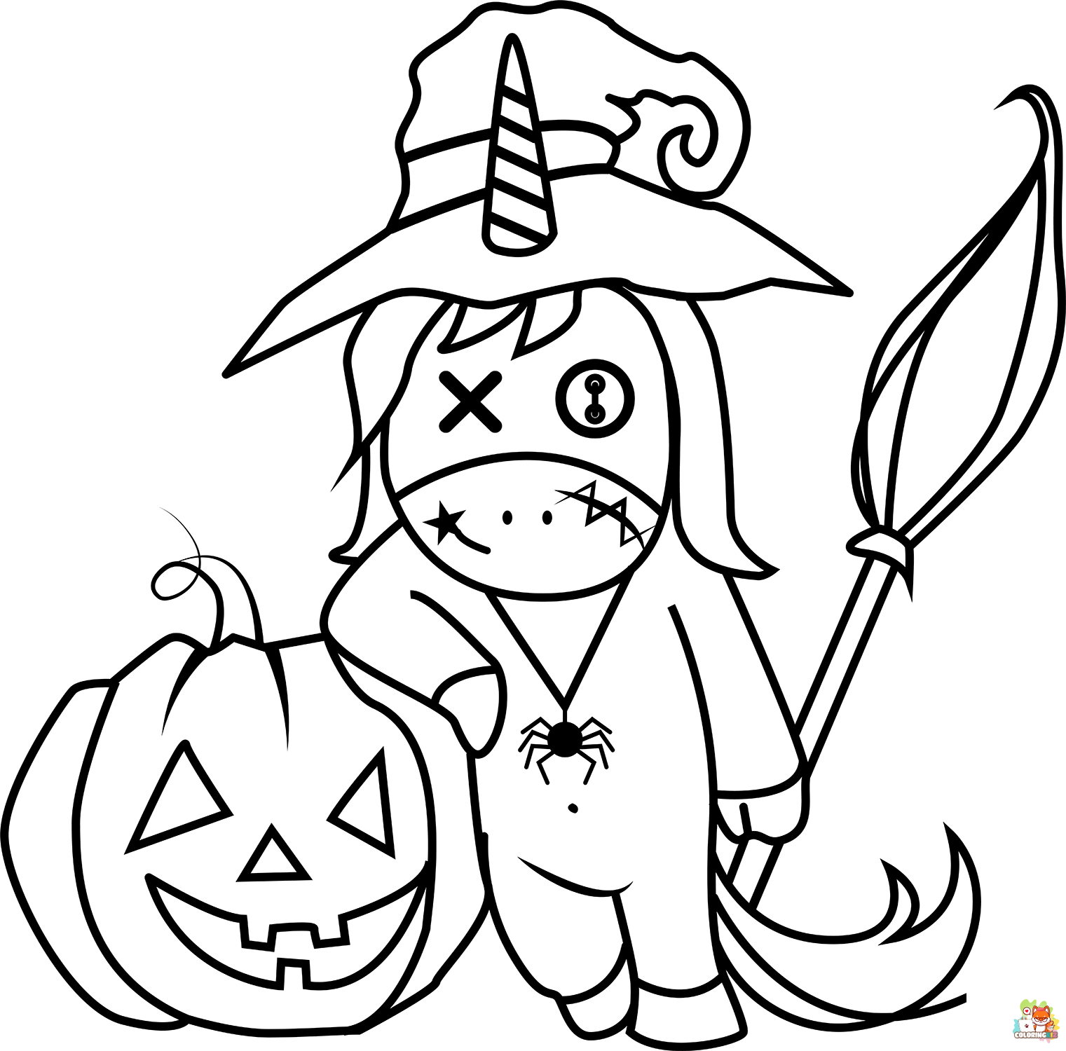 Unicorn and Witch coloring pages 1