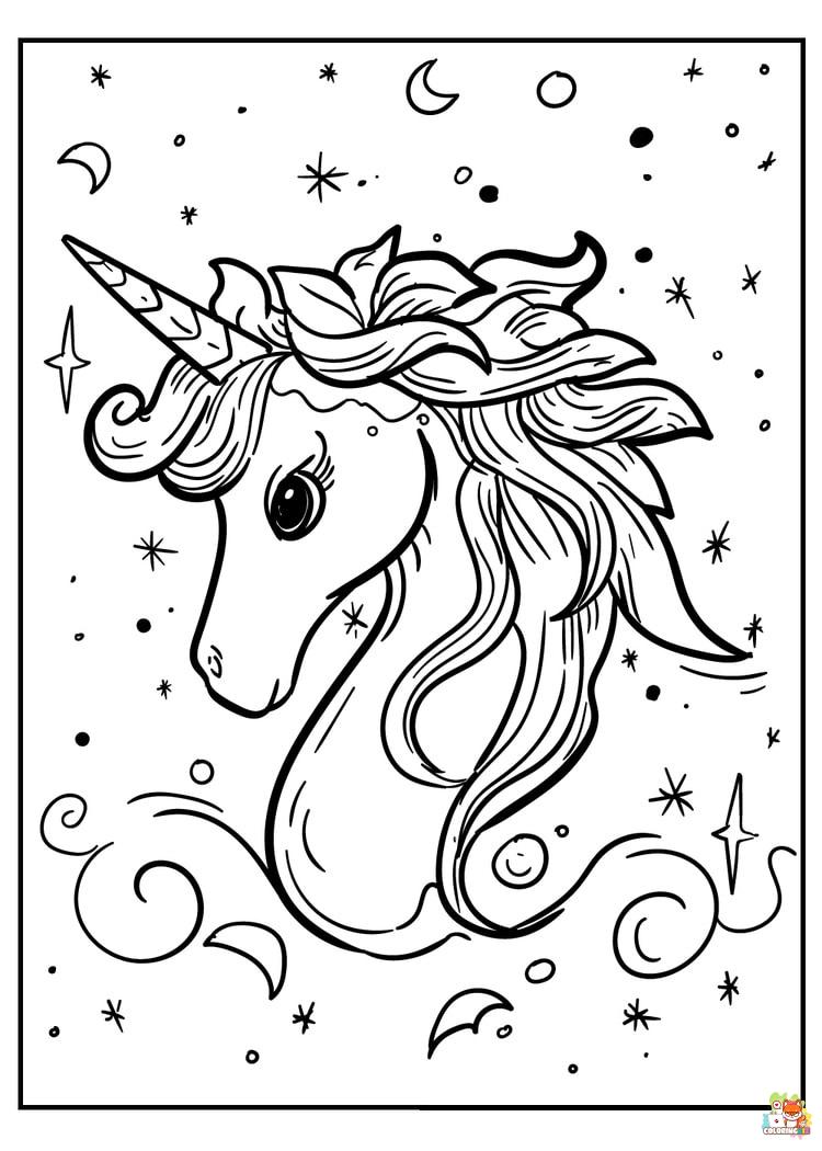 Unicorn head with rainbow coloring pages 7