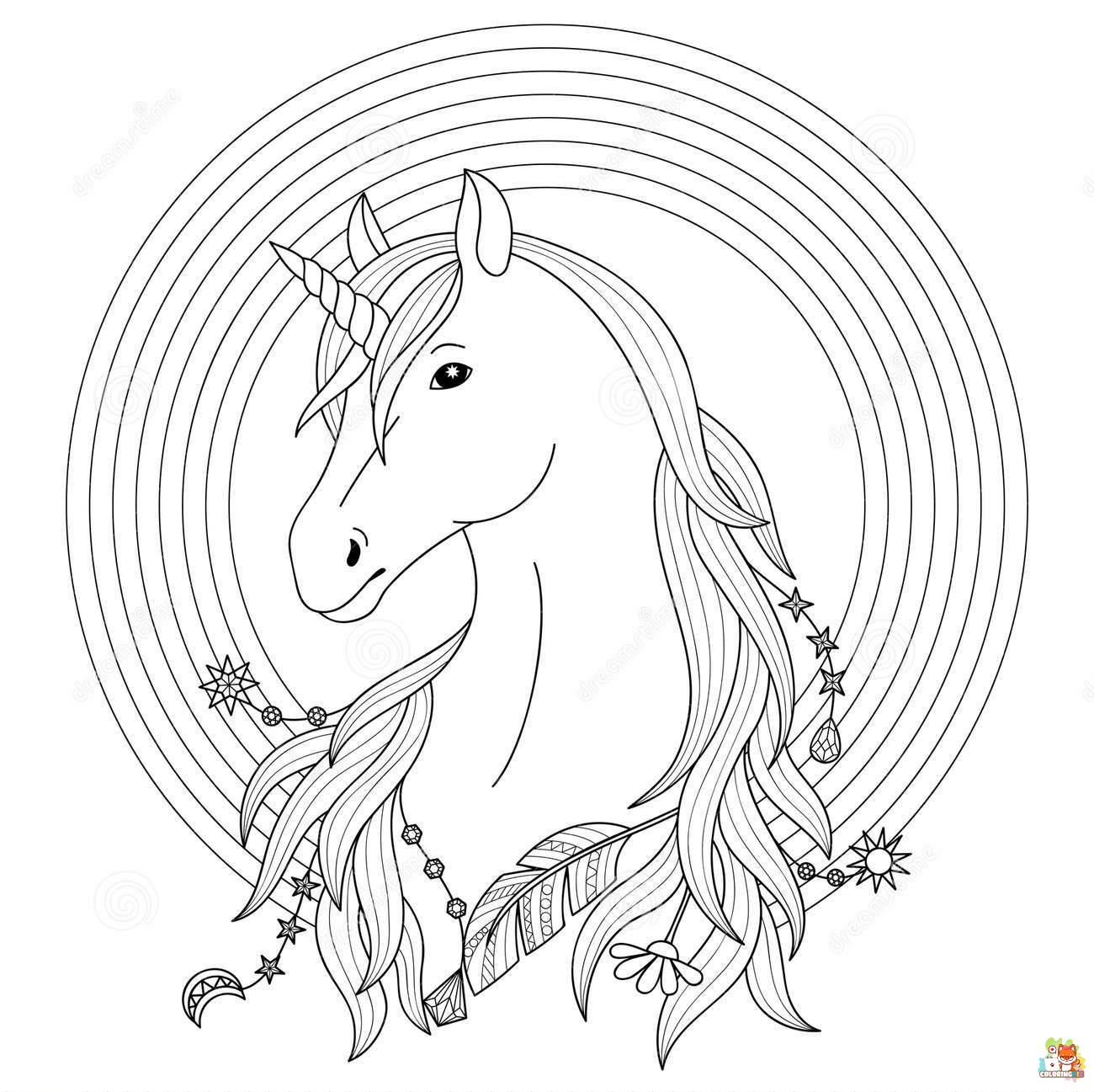 Unicorn head with rainbow coloring pages 8