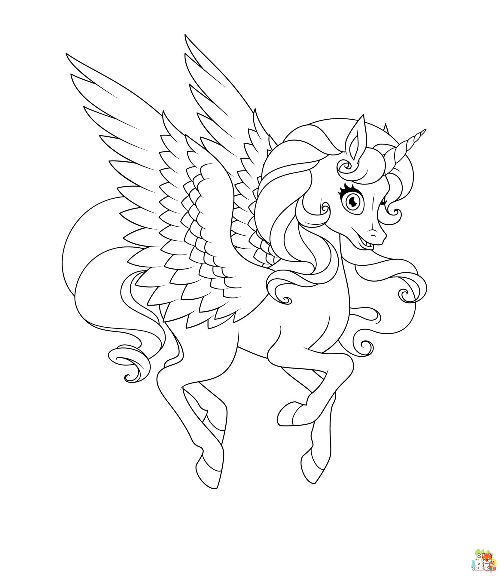 Winged Unicorn Coloring Pages 4