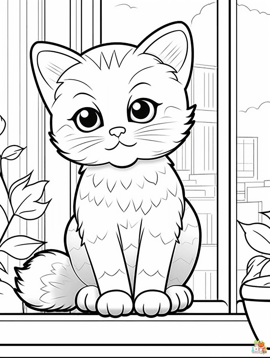 Cute Cat coloring pages printable free 1