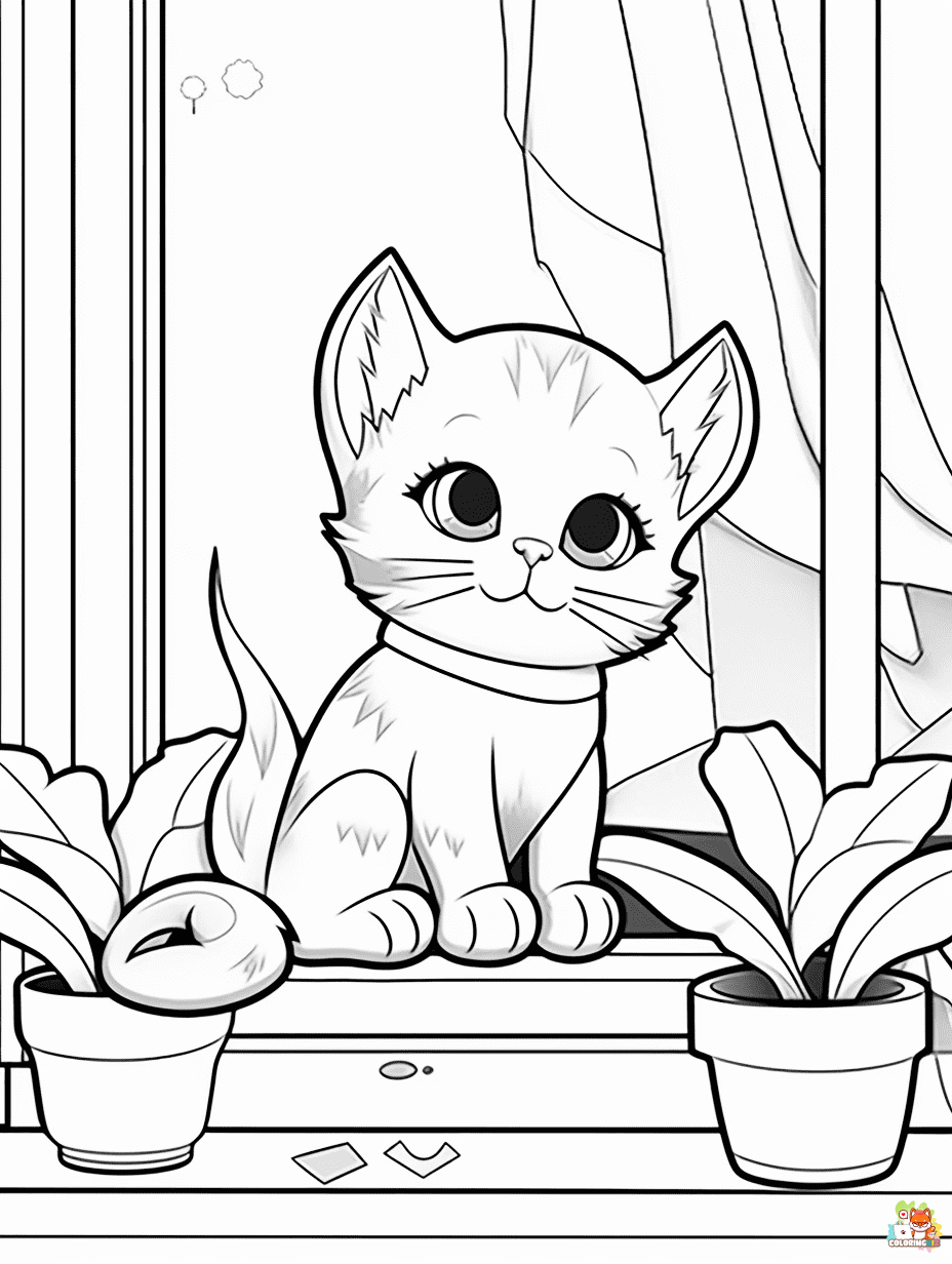 Free Cute Cat coloring pages for kids 1