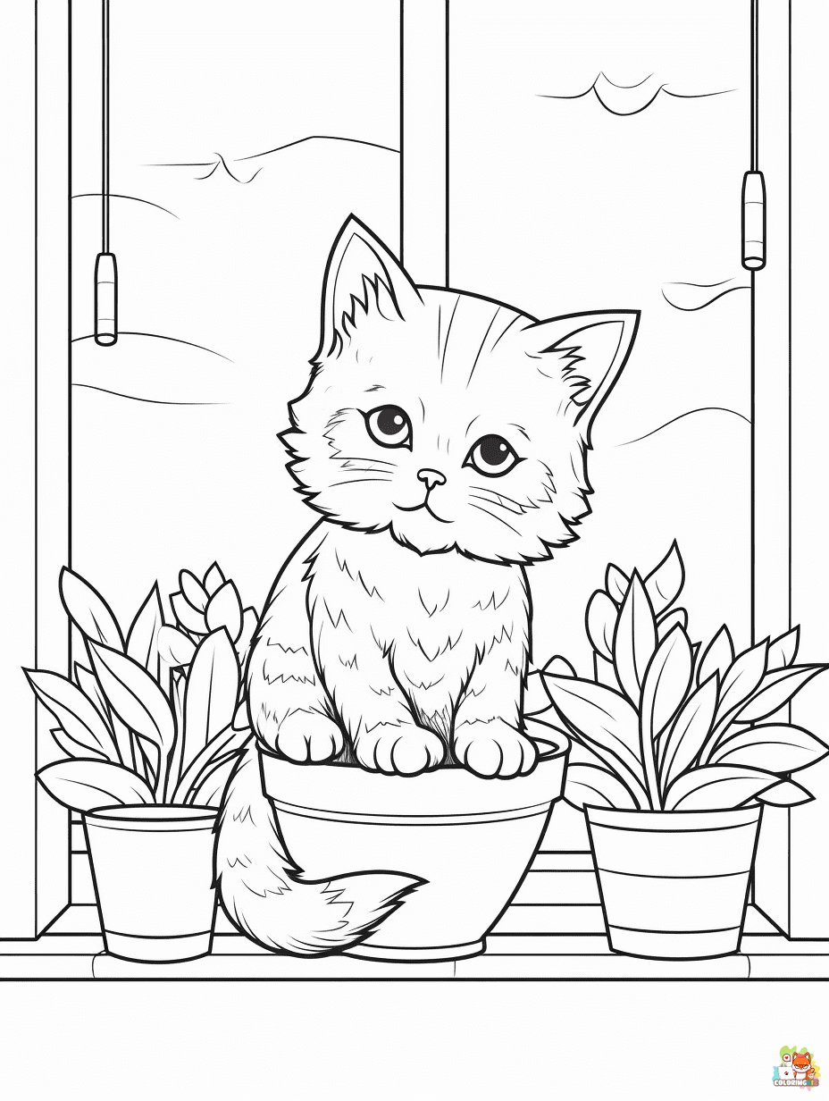 Free Cute Cat coloring pages for kids 2