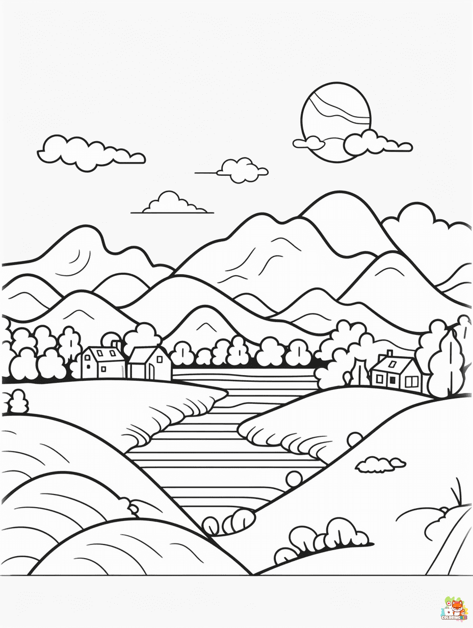 Free Landscape coloring pages for kids