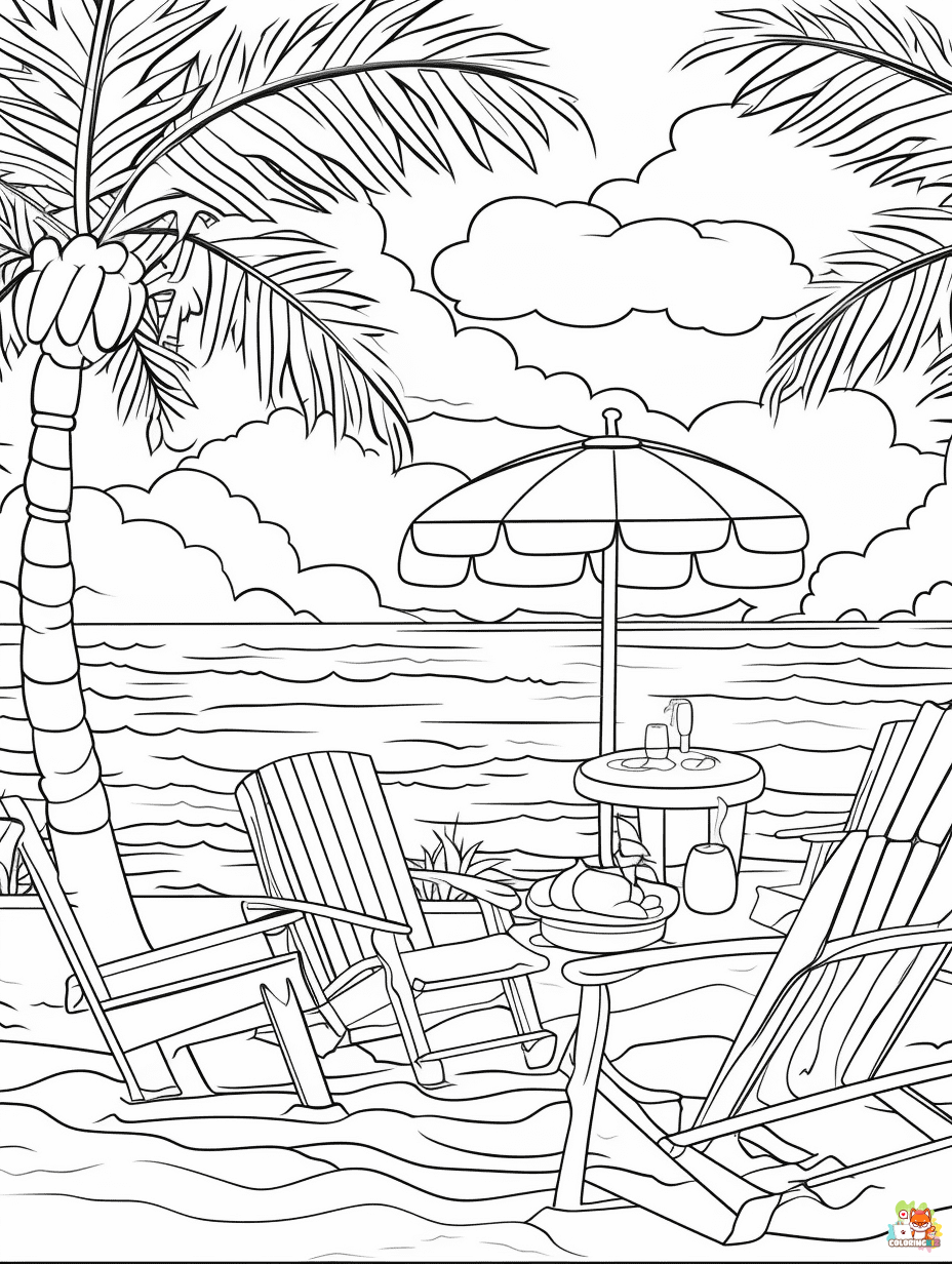 Free beach summer coloring pages for kids 1